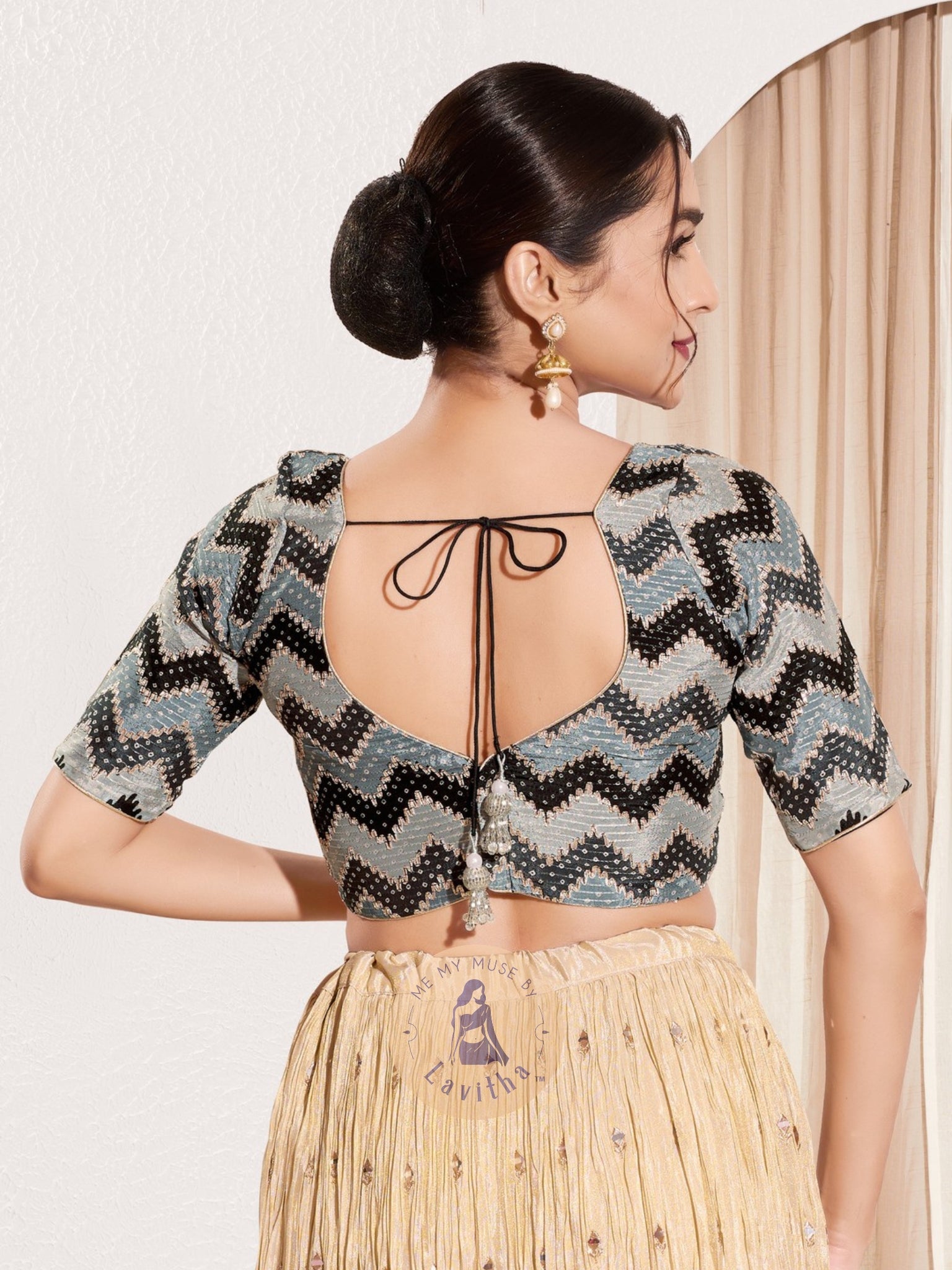 Black Chiffon Padded V-Neck Blouse