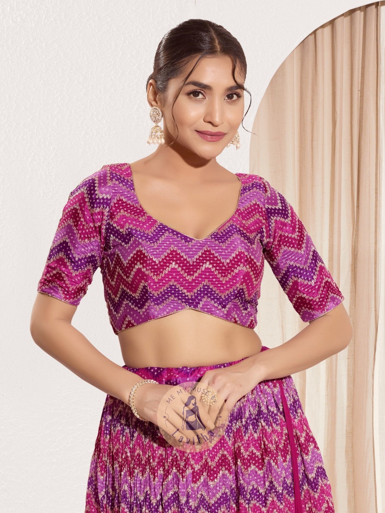 Purple Chiffon Padded V-Neck Blouse