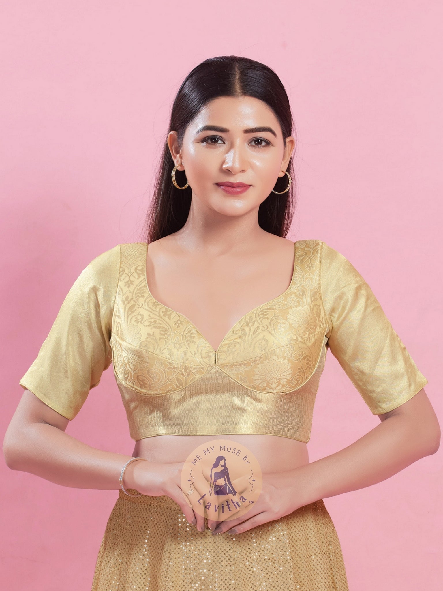 Light Gold Brocade Padded Traditional Blouse