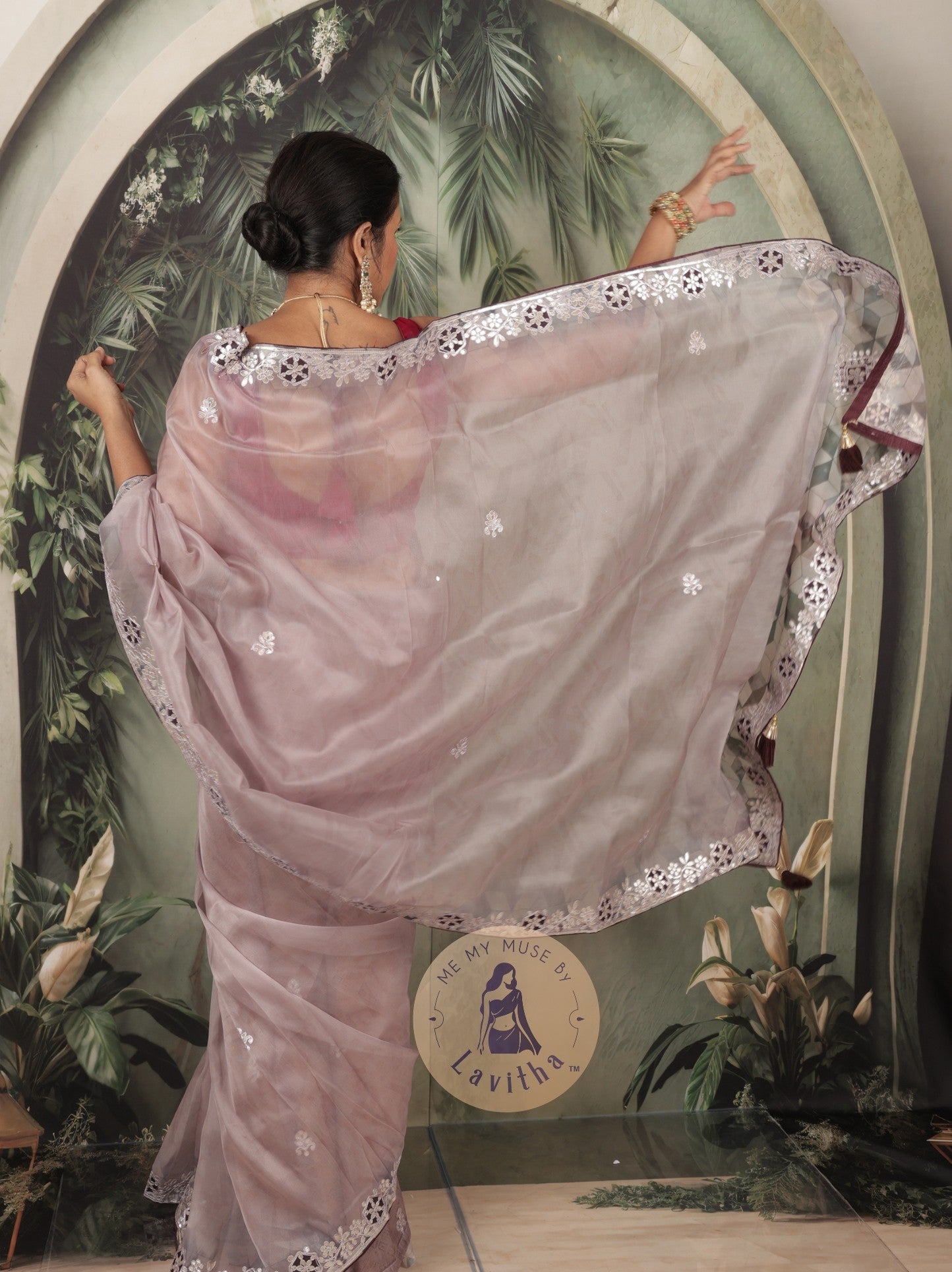 Dilqash Premium Organza Lavender Saree with Gota Patti Work