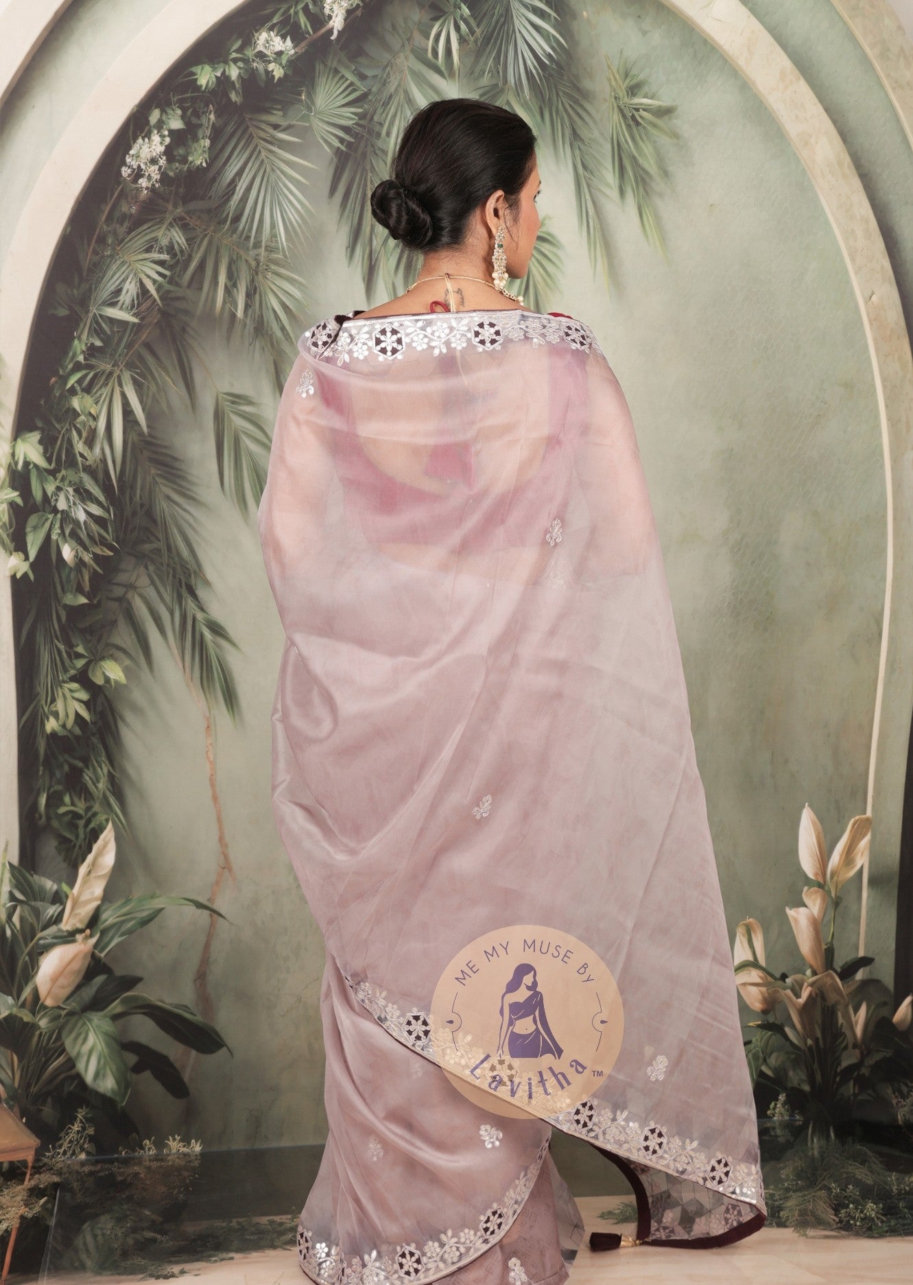Dilqash Premium Organza Lavender Saree with Gota Patti Work