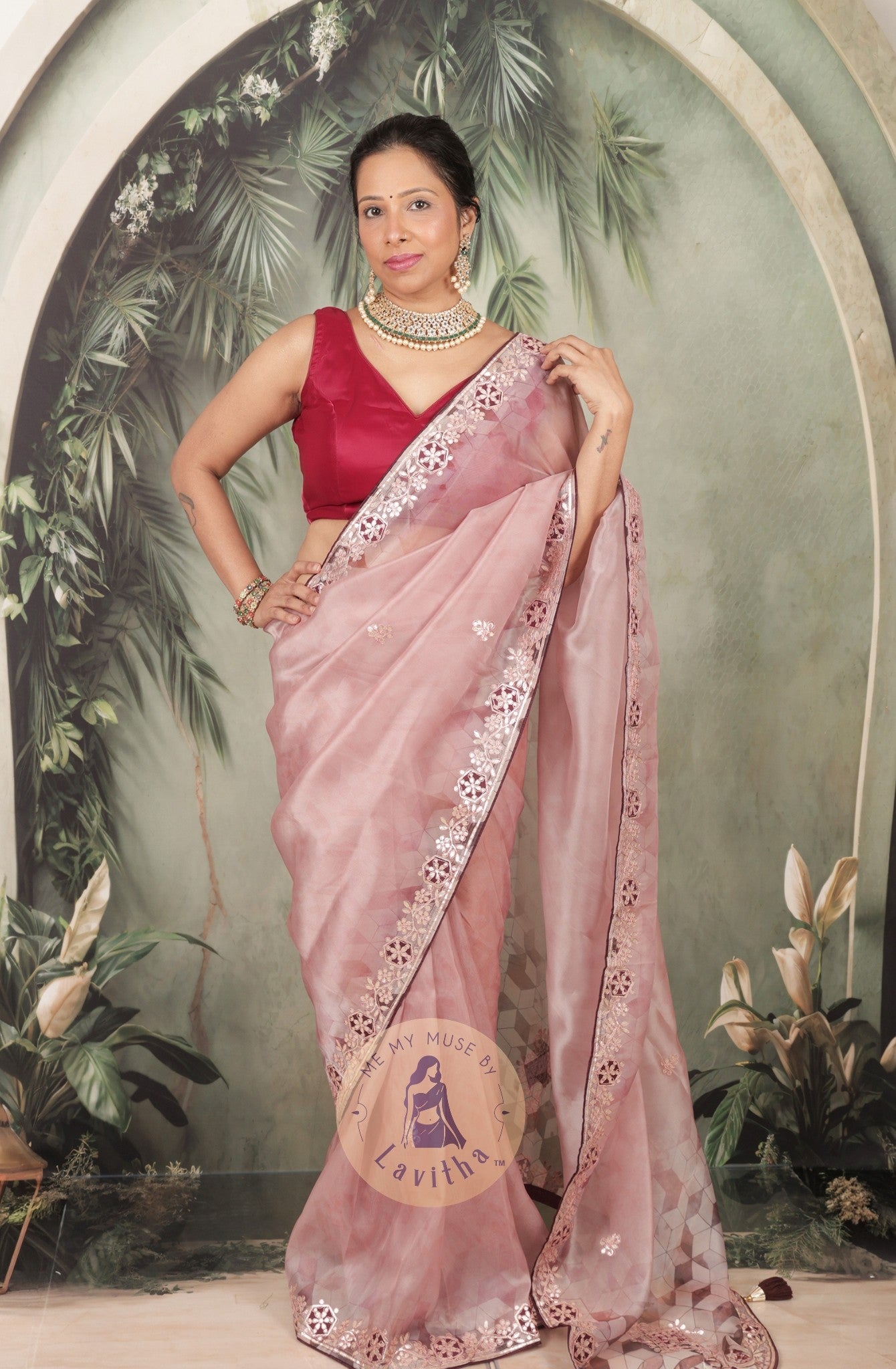 Dilqash Premium Organza Mauve Saree with Gota Patti Work