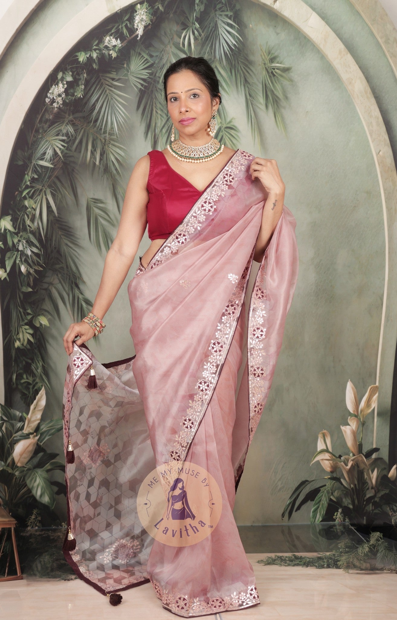 Dilqash Premium Organza Mauve Saree with Gota Patti Work