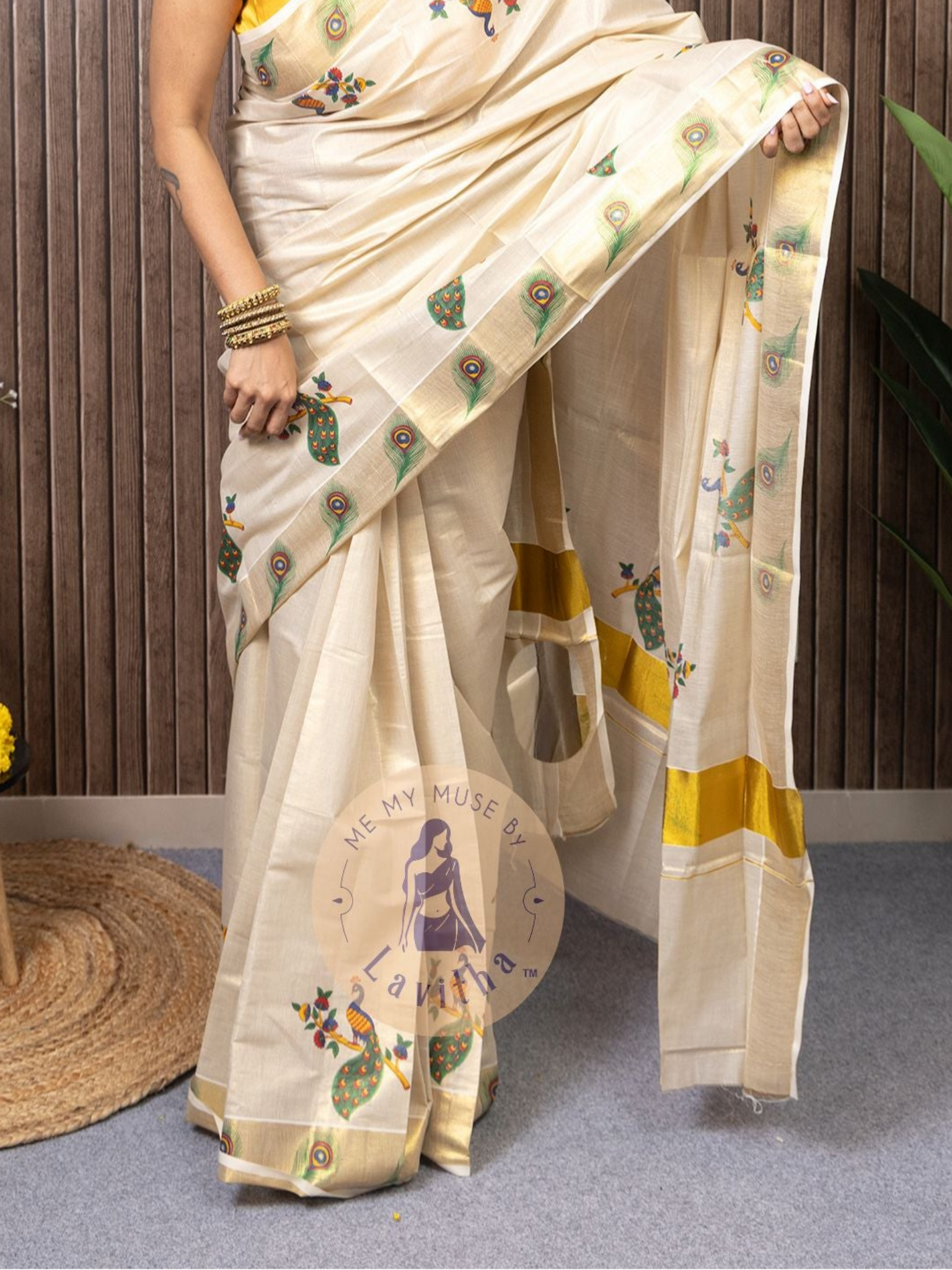 Our muse in a Kerala Kasavu Tissue Silk Saree exclusively available on Me My Muse by Lavitha