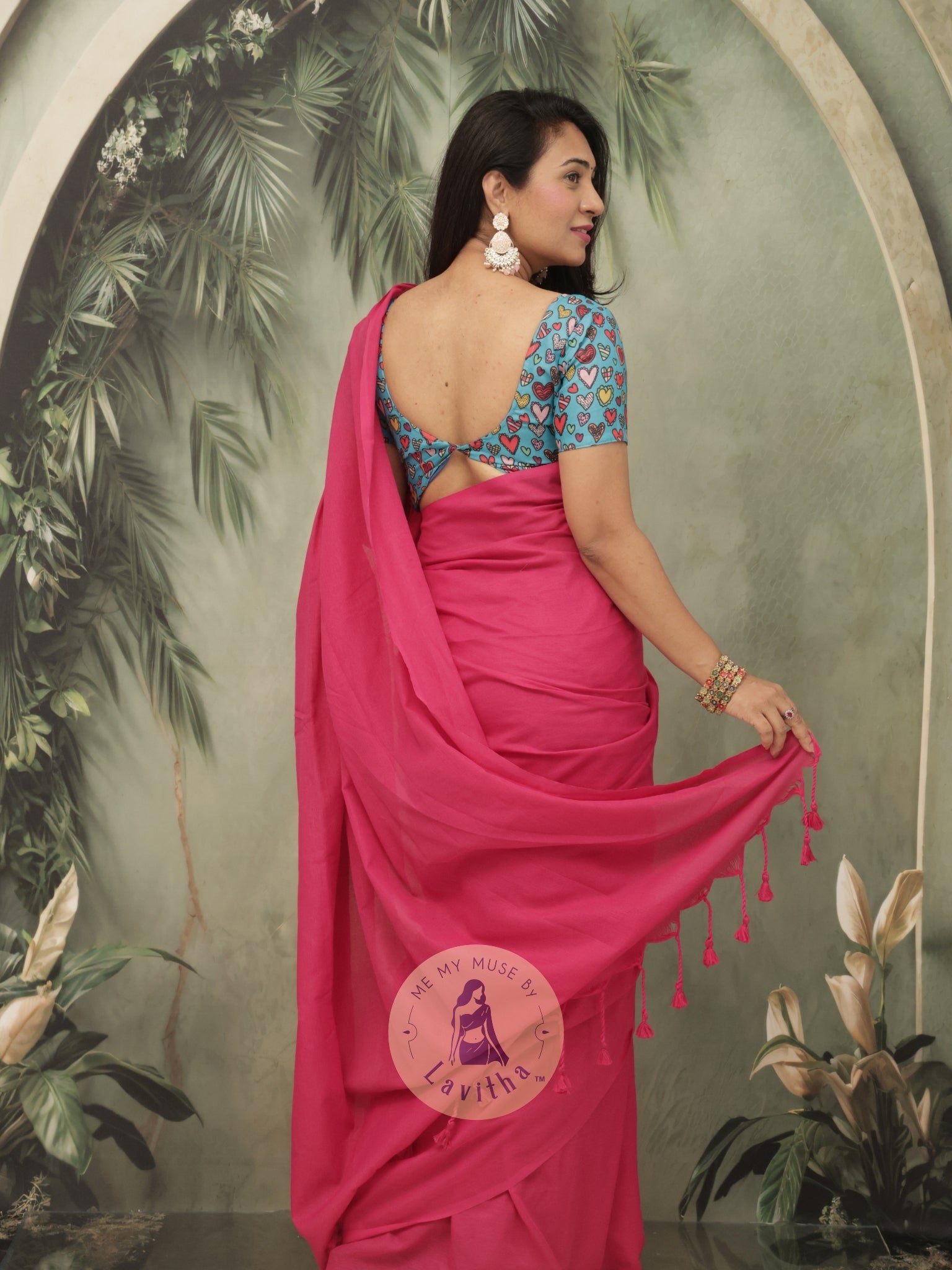 Saaqi Fuschia Pink Sheen Cotton Saree