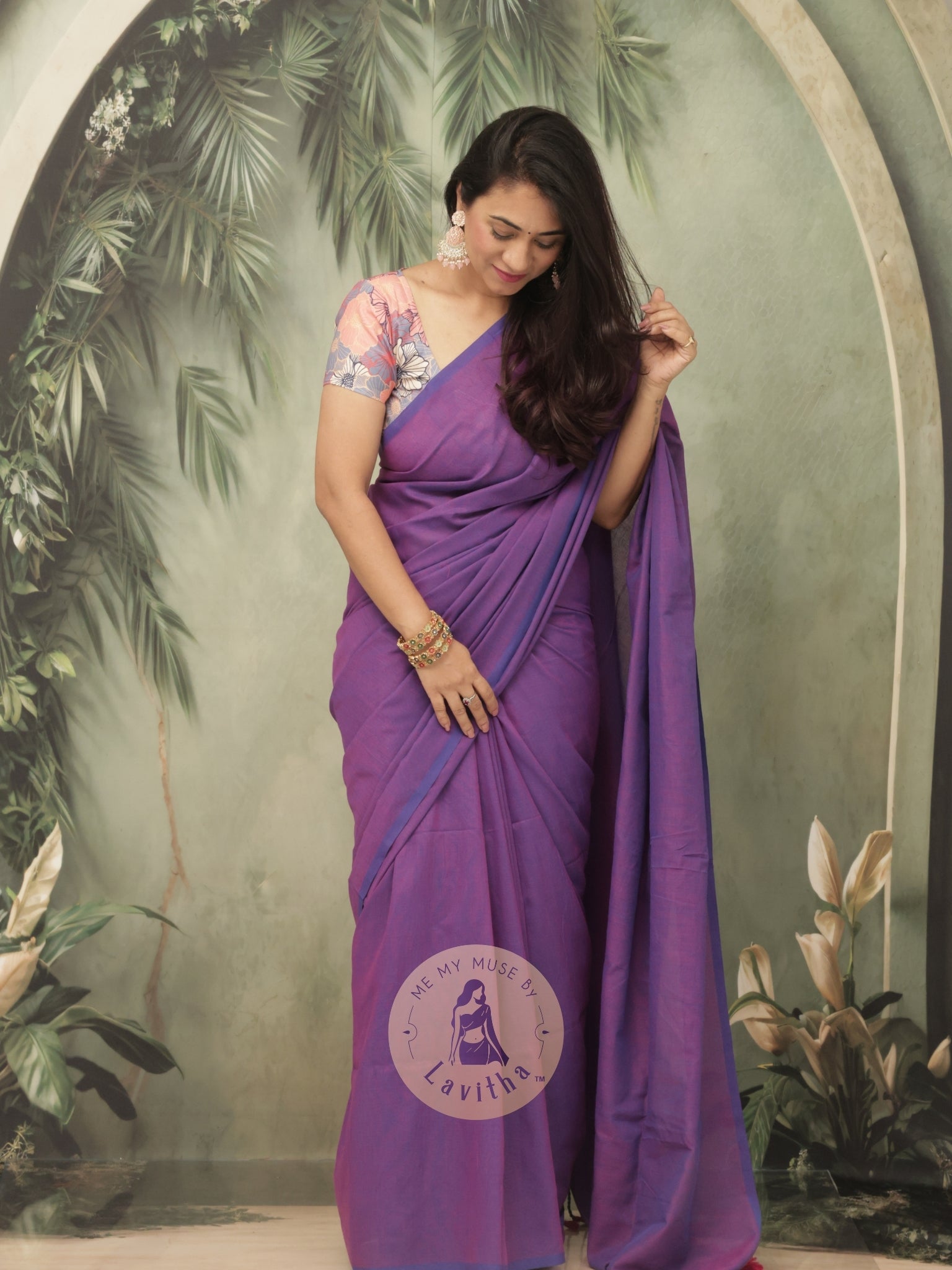 Saaqi Amethyst Purple Sheen Cotton Saree