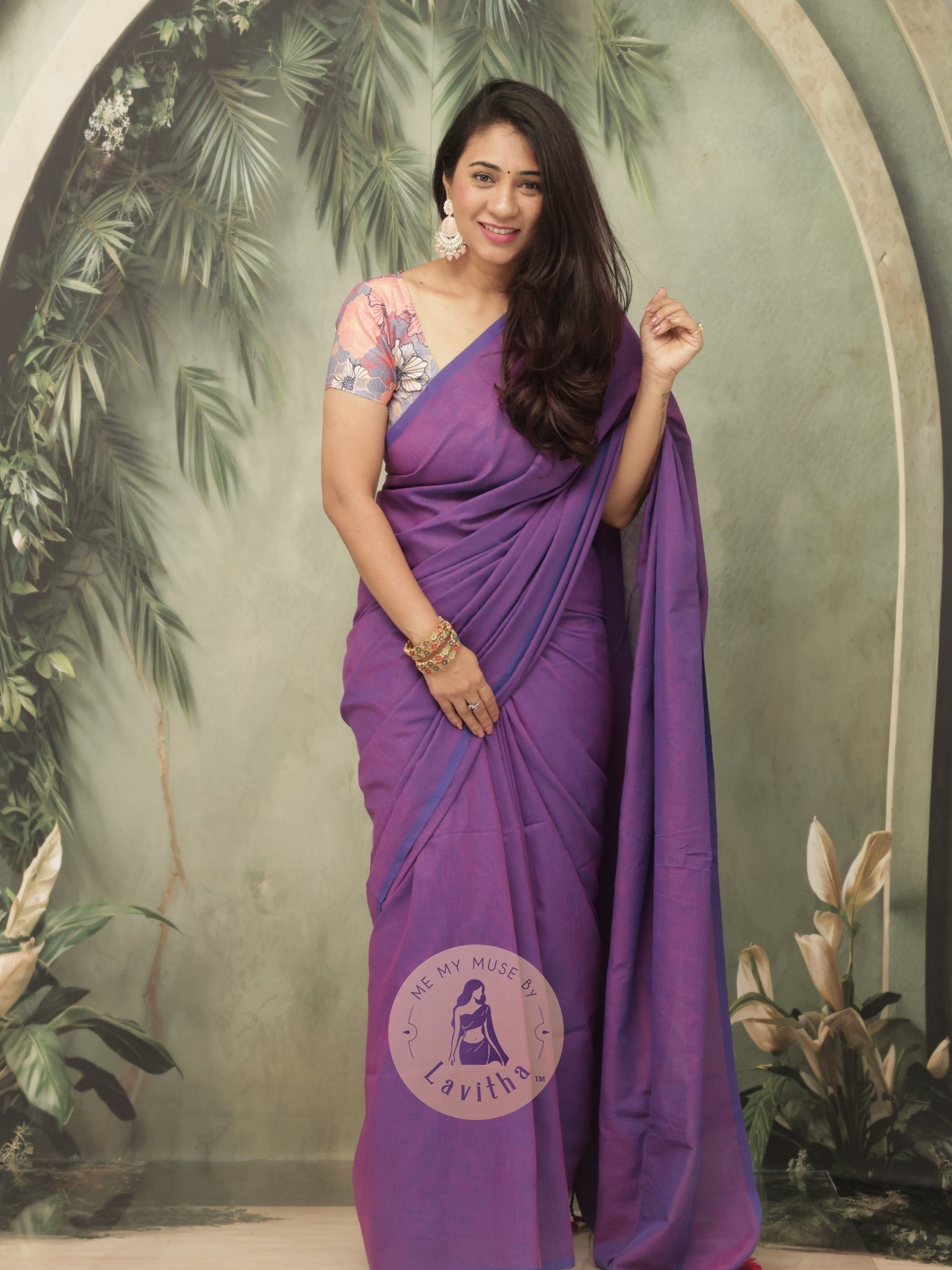 Saaqi Amethyst Purple Sheen Cotton Saree