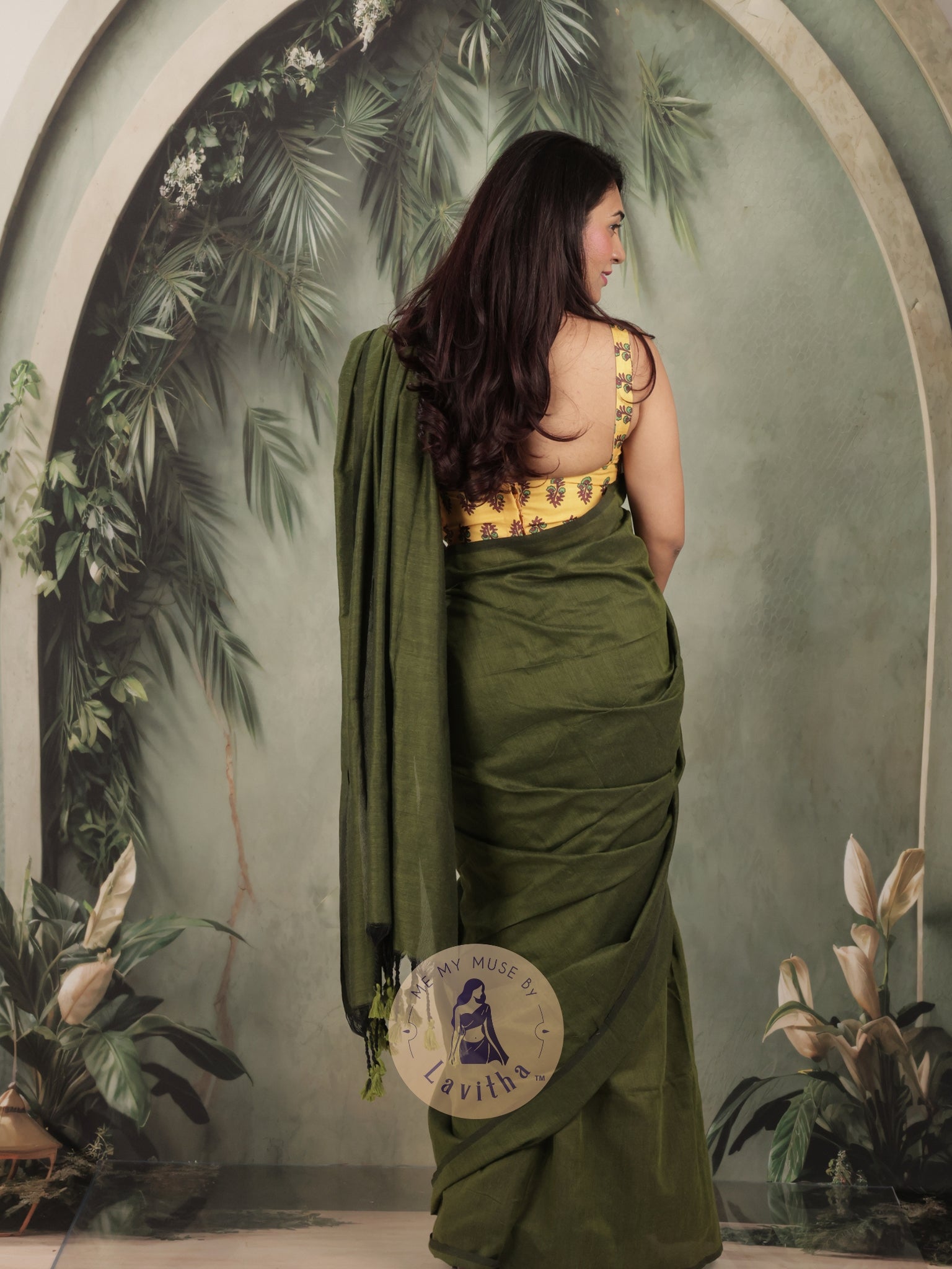 Saaqi Henna Green Sheen Cotton Saree