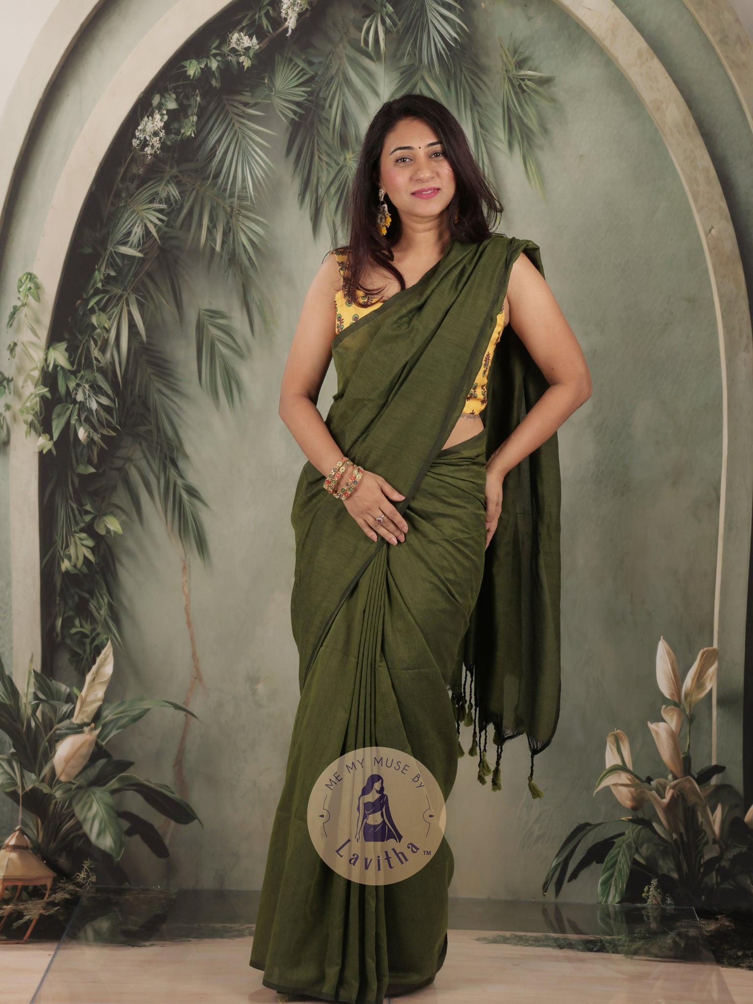 Saaqi Henna Green Sheen Cotton Saree