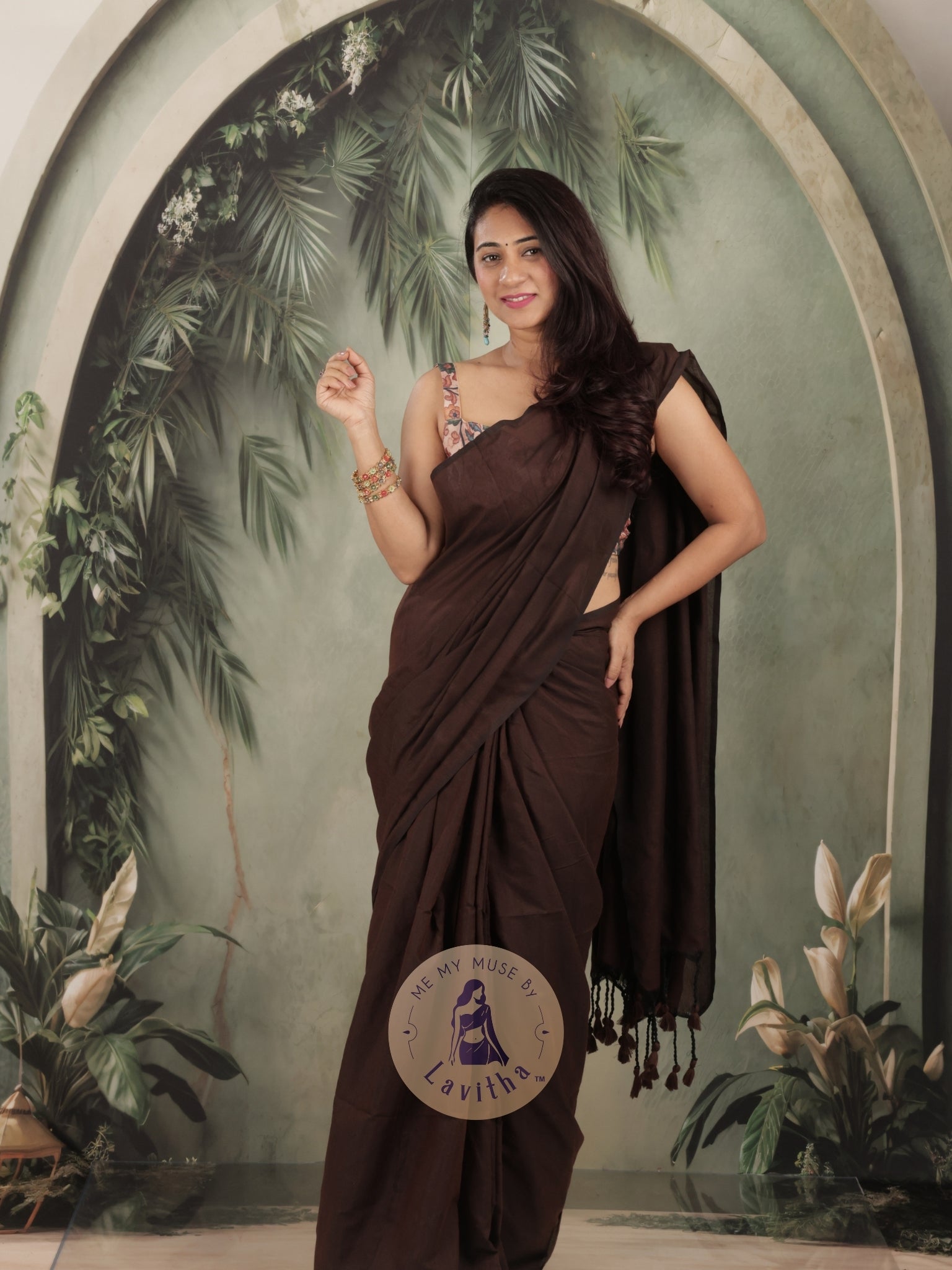 Saaqi Mocha Sheen Cotton Saree