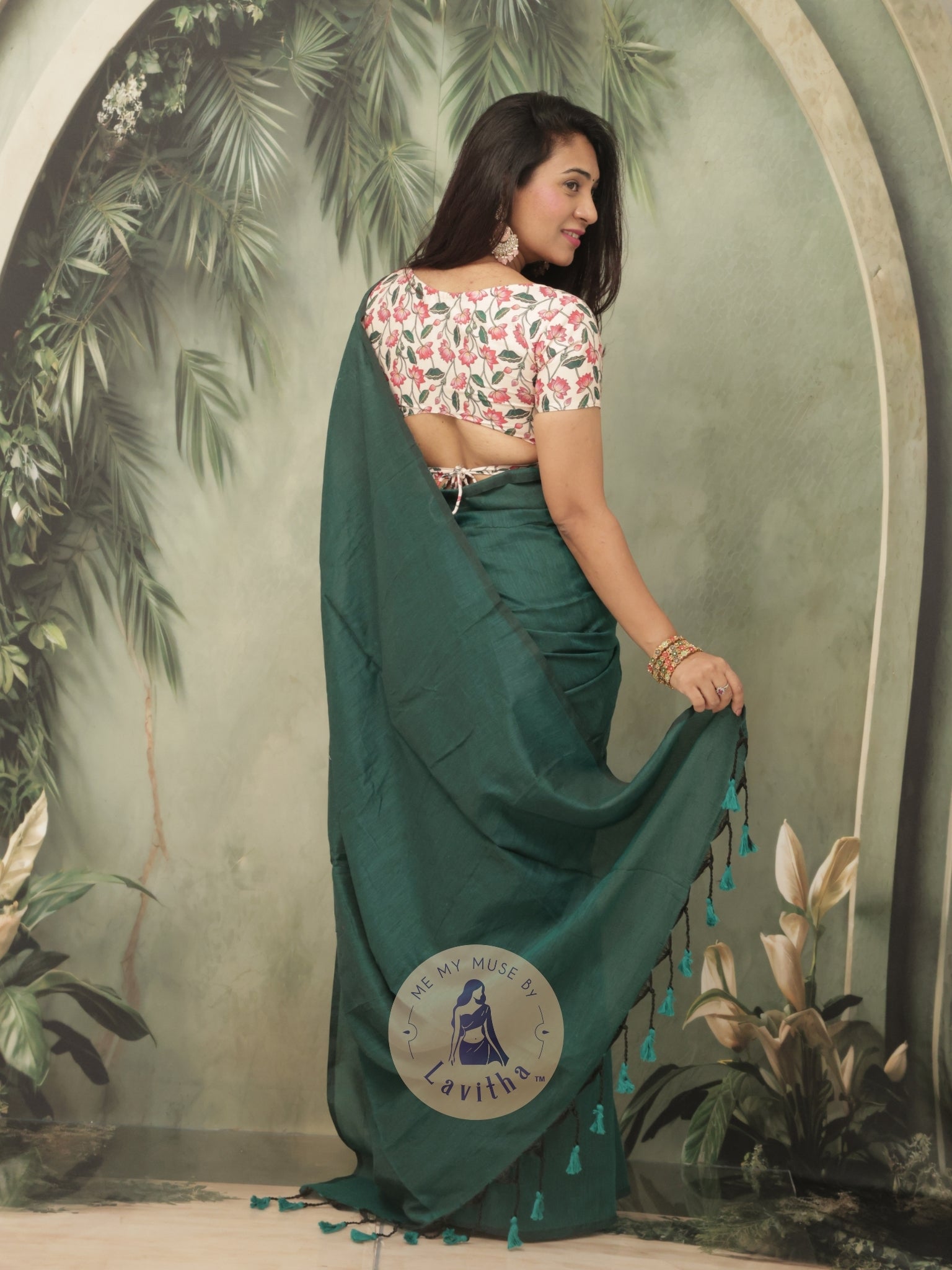 Saaqi Opal Green Sheen Cotton Saree