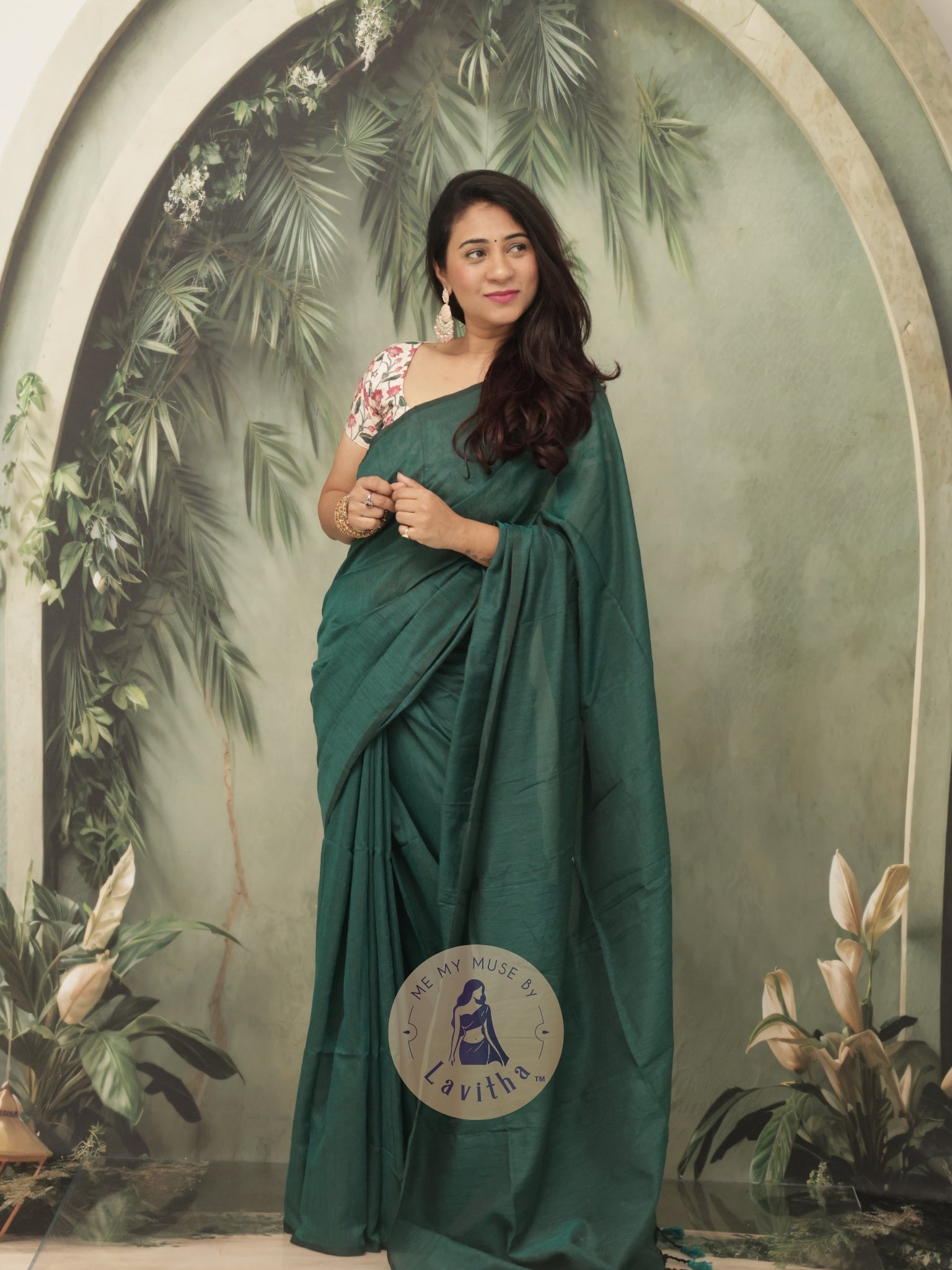 Saaqi Opal Green Sheen Cotton Saree