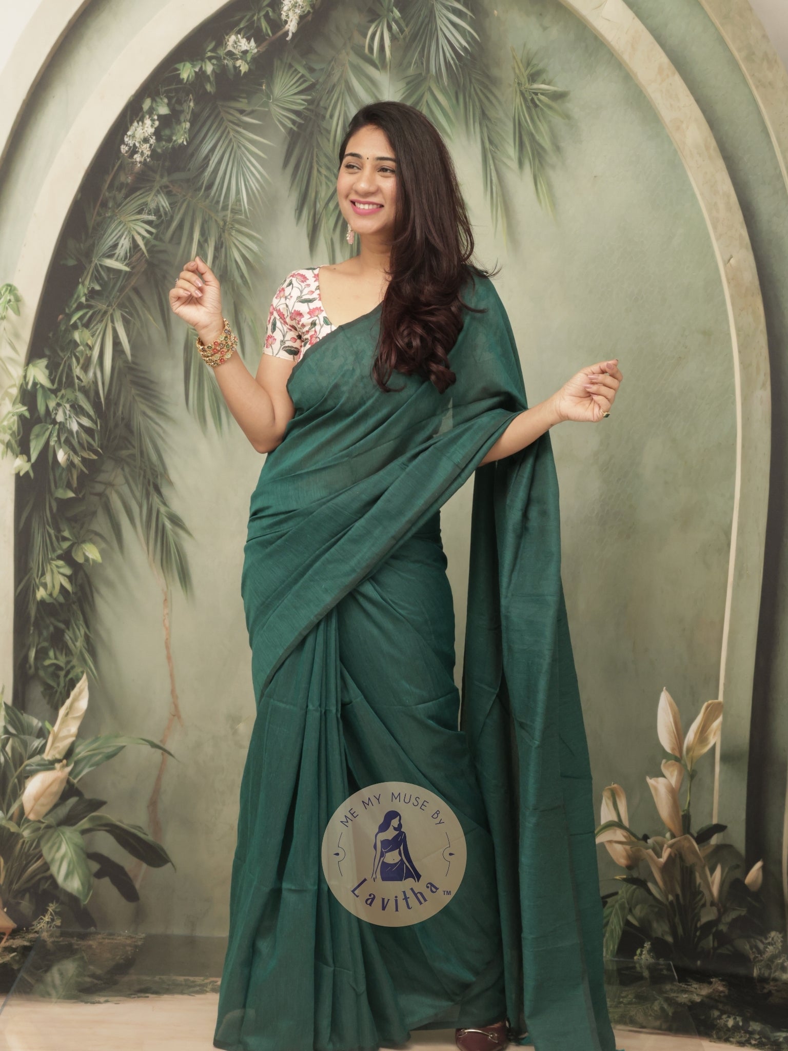 Saaqi Opal Green Sheen Cotton Saree