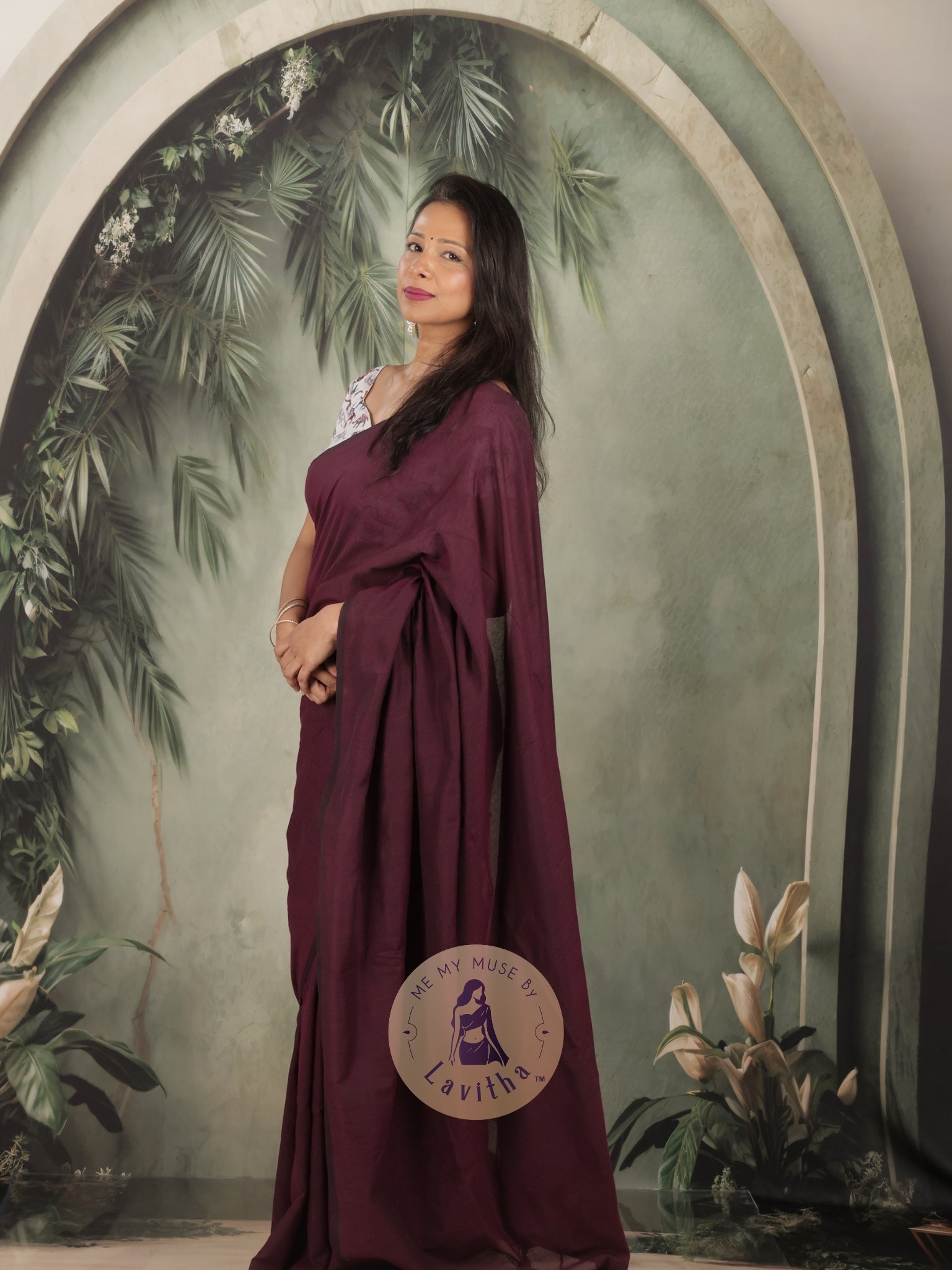 Saaqi Plum Sheen Cotton Saree