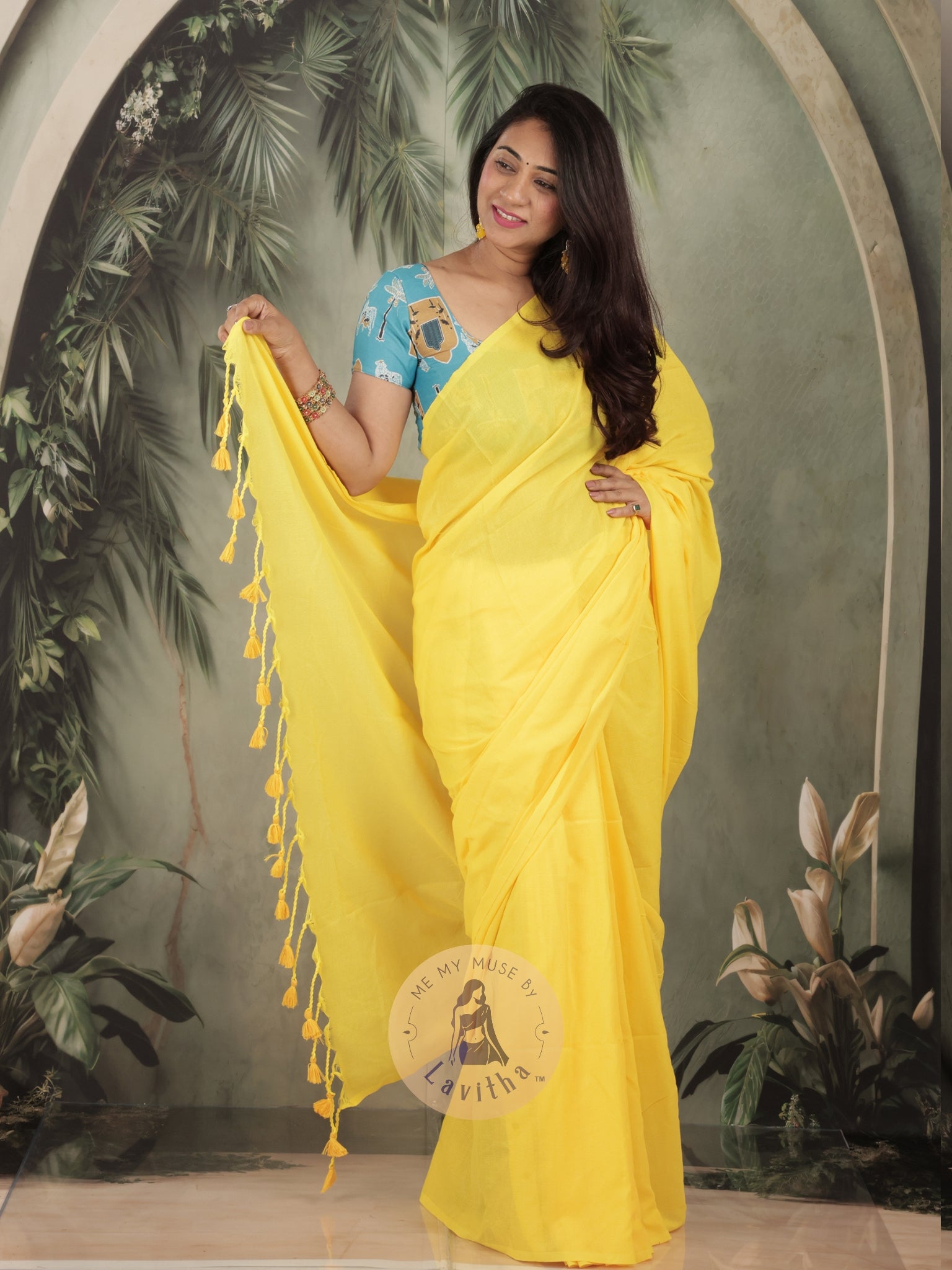 Saaqi Yellow Sheen Cotton Saree