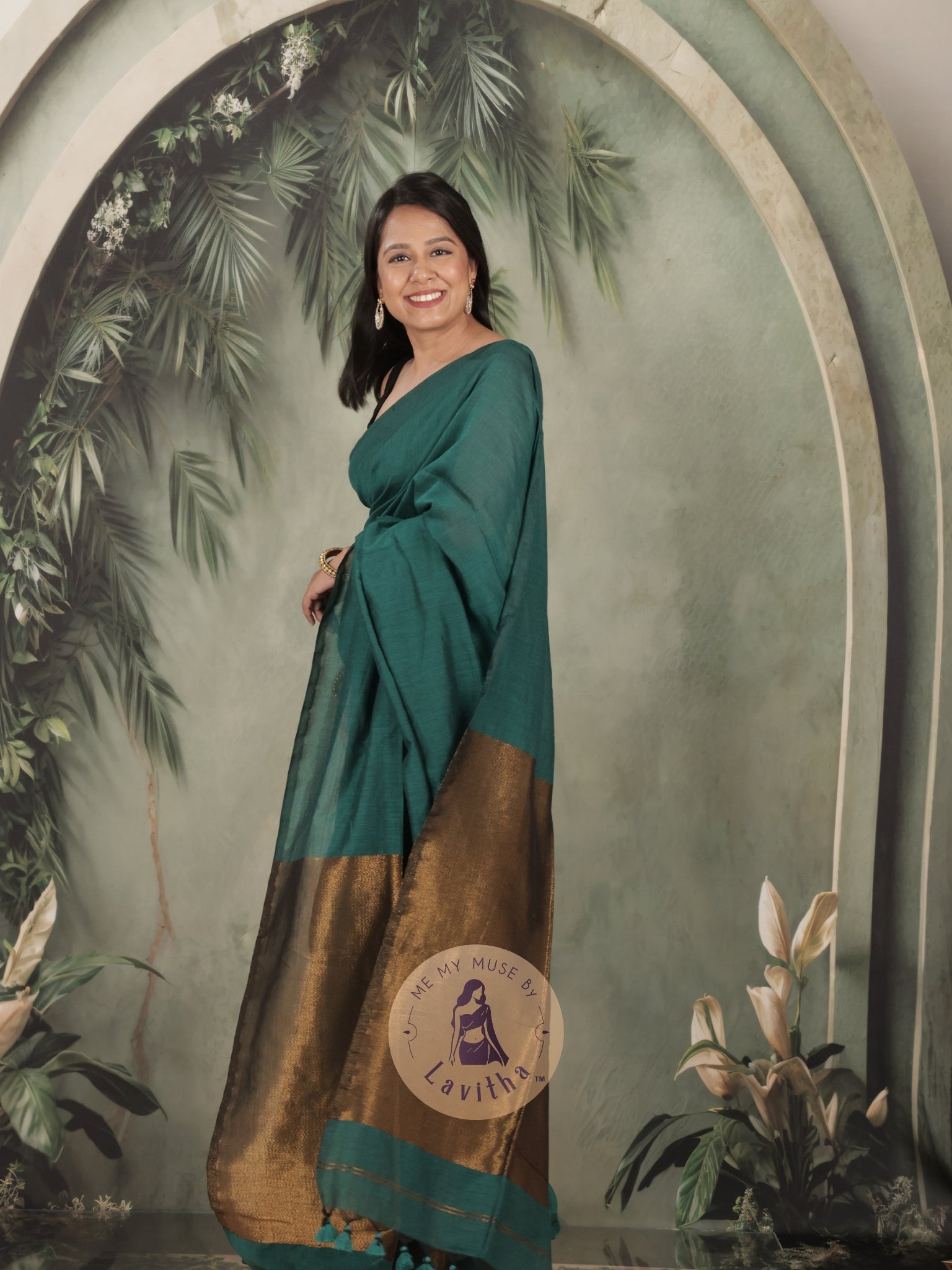 Zarish Cadmium Green Premium Cotton Saree