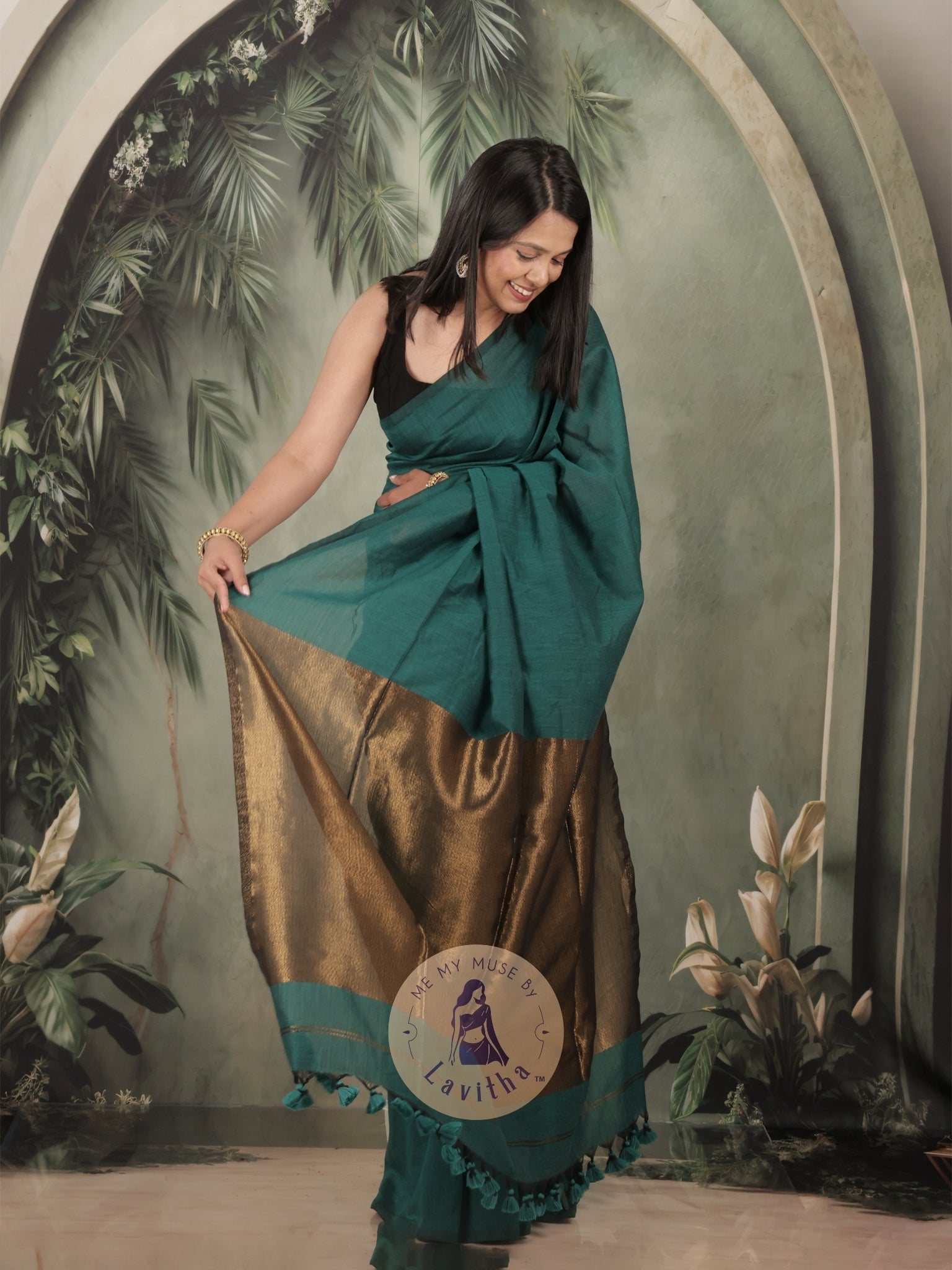 Zarish Cadmium Green Premium Cotton Saree