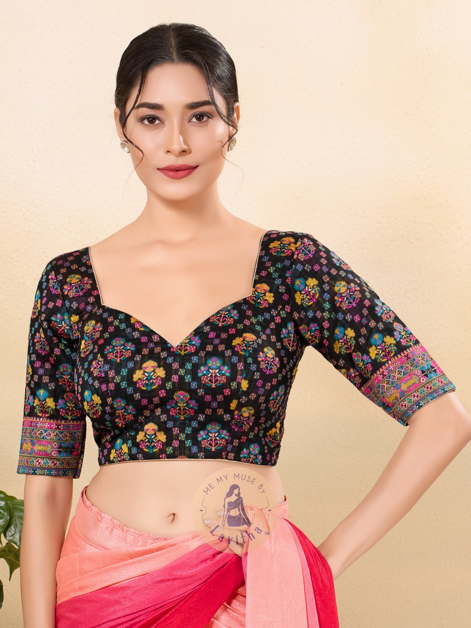 Black Printed Cotton Padded Blouse