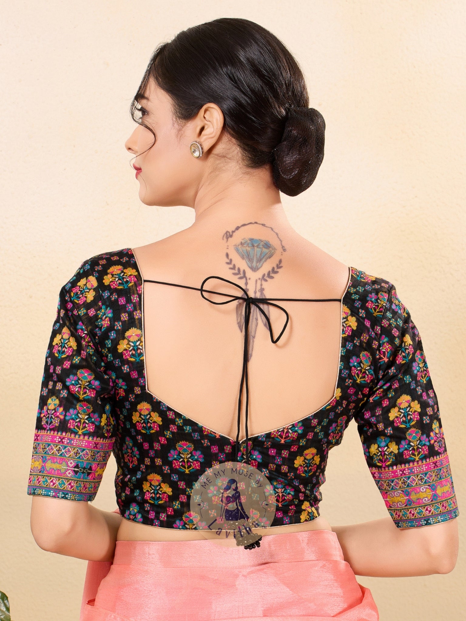 Black Printed Cotton Padded Blouse