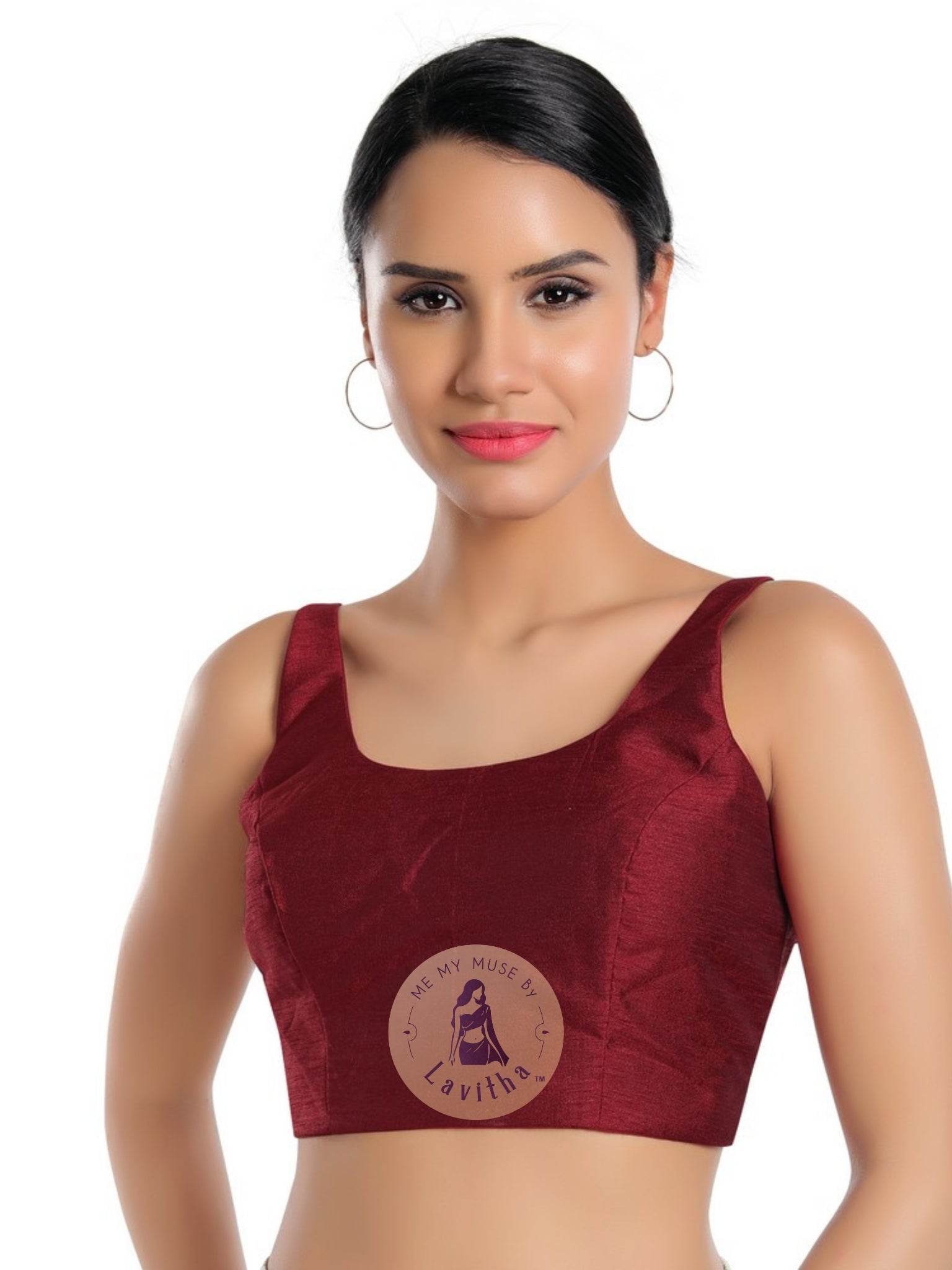 Maroon Dupion Silk Padded Sleeveless Blouse