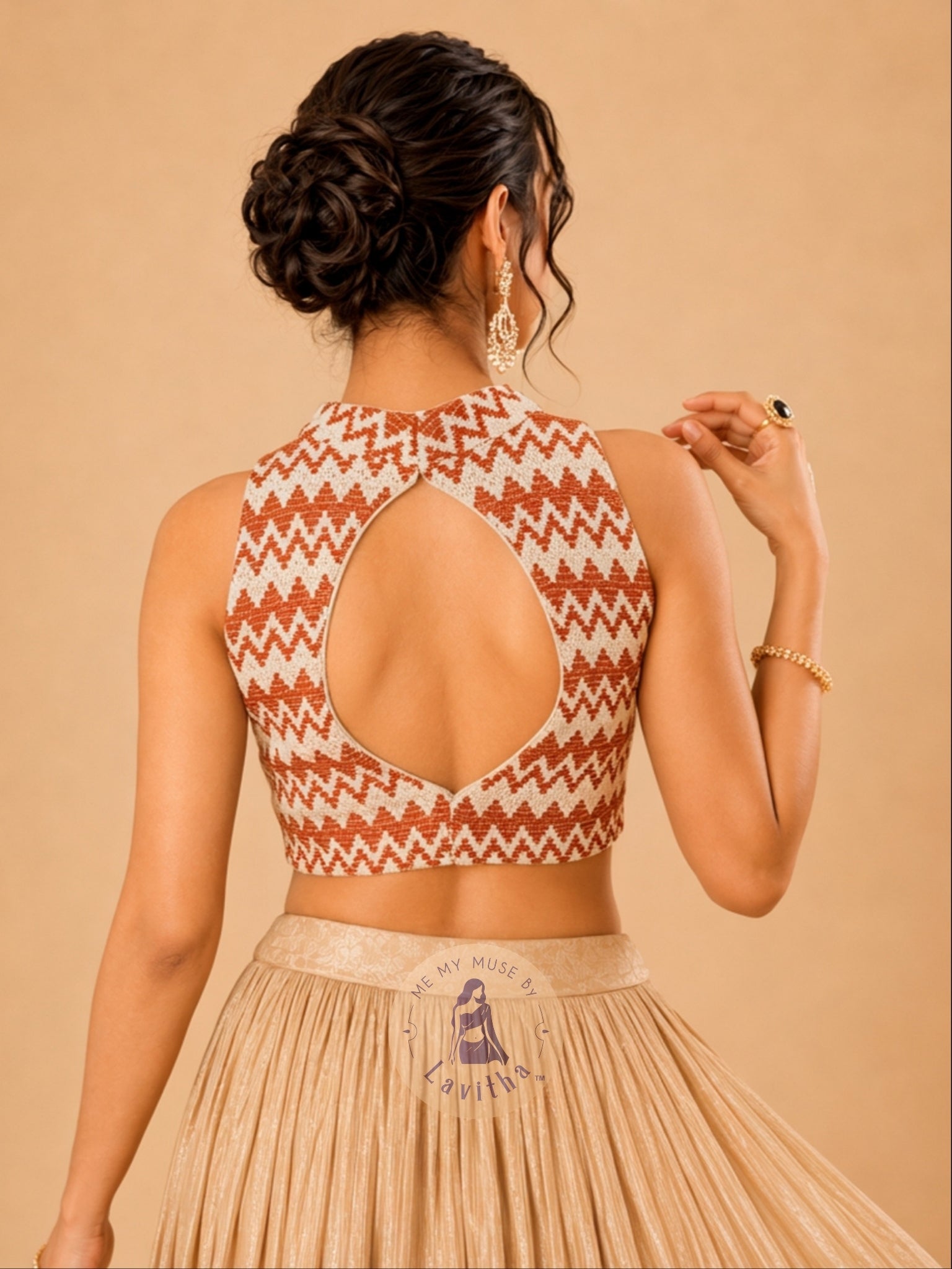 Mustard Net Padded Turtle-Neck Sleeveless Blouse