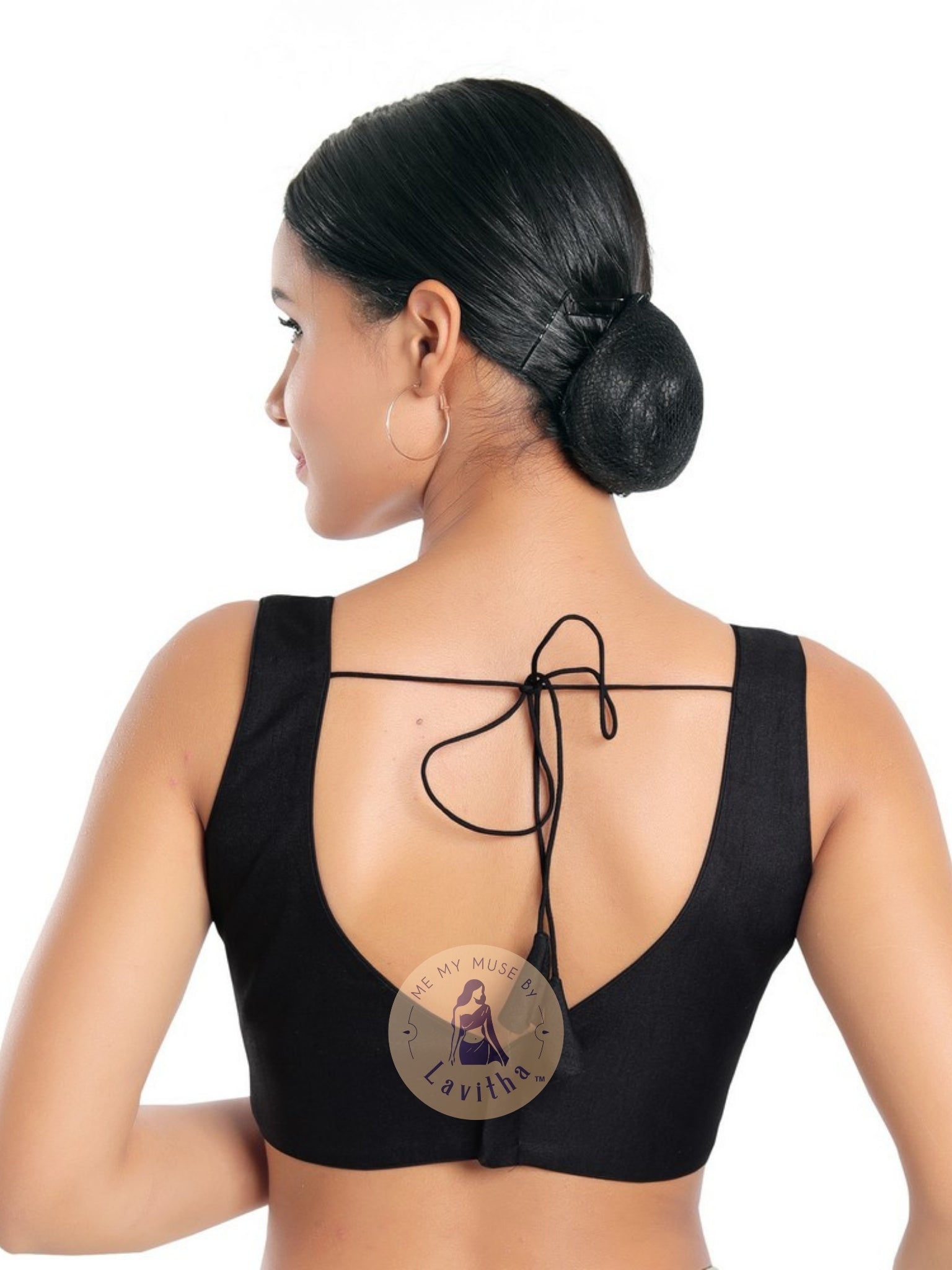 Black Silk Sleeveless Cut-Design Fresher's Party Blouse