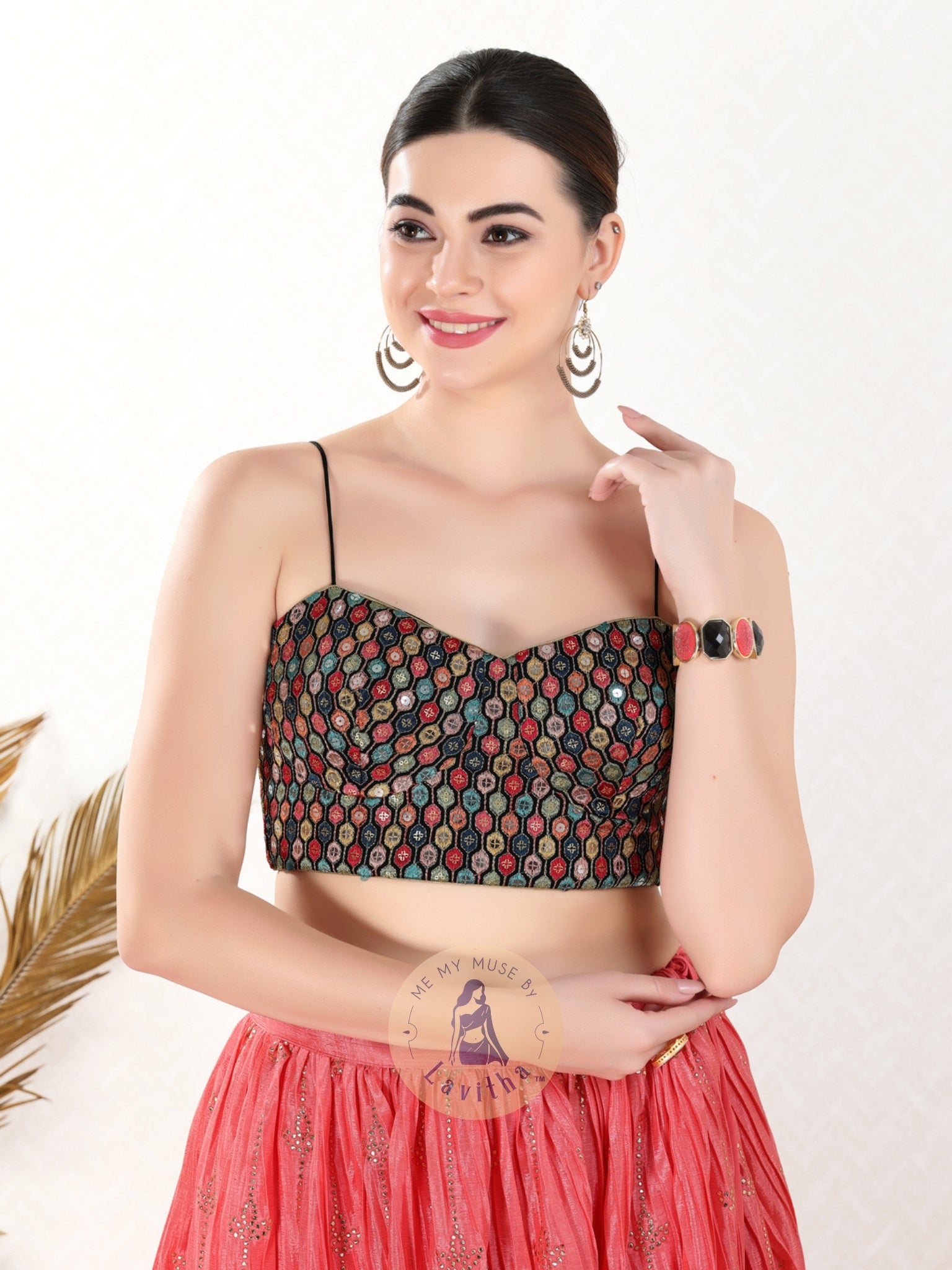 Black Hot Date Night Noodle Strap Multicolour Sleeveless Padded Blouse