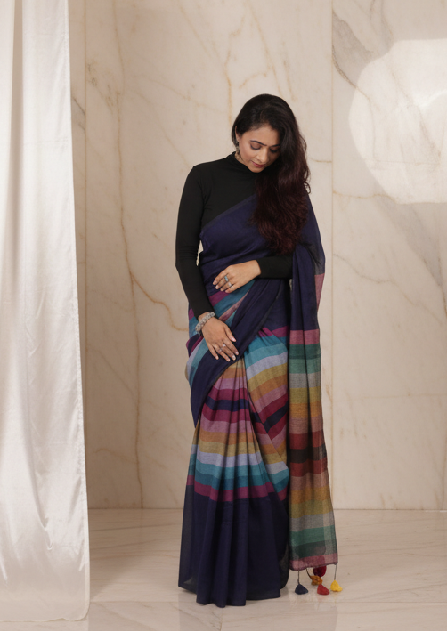 BossBabe Blue Mul Cotton with Geometric Design Pallu