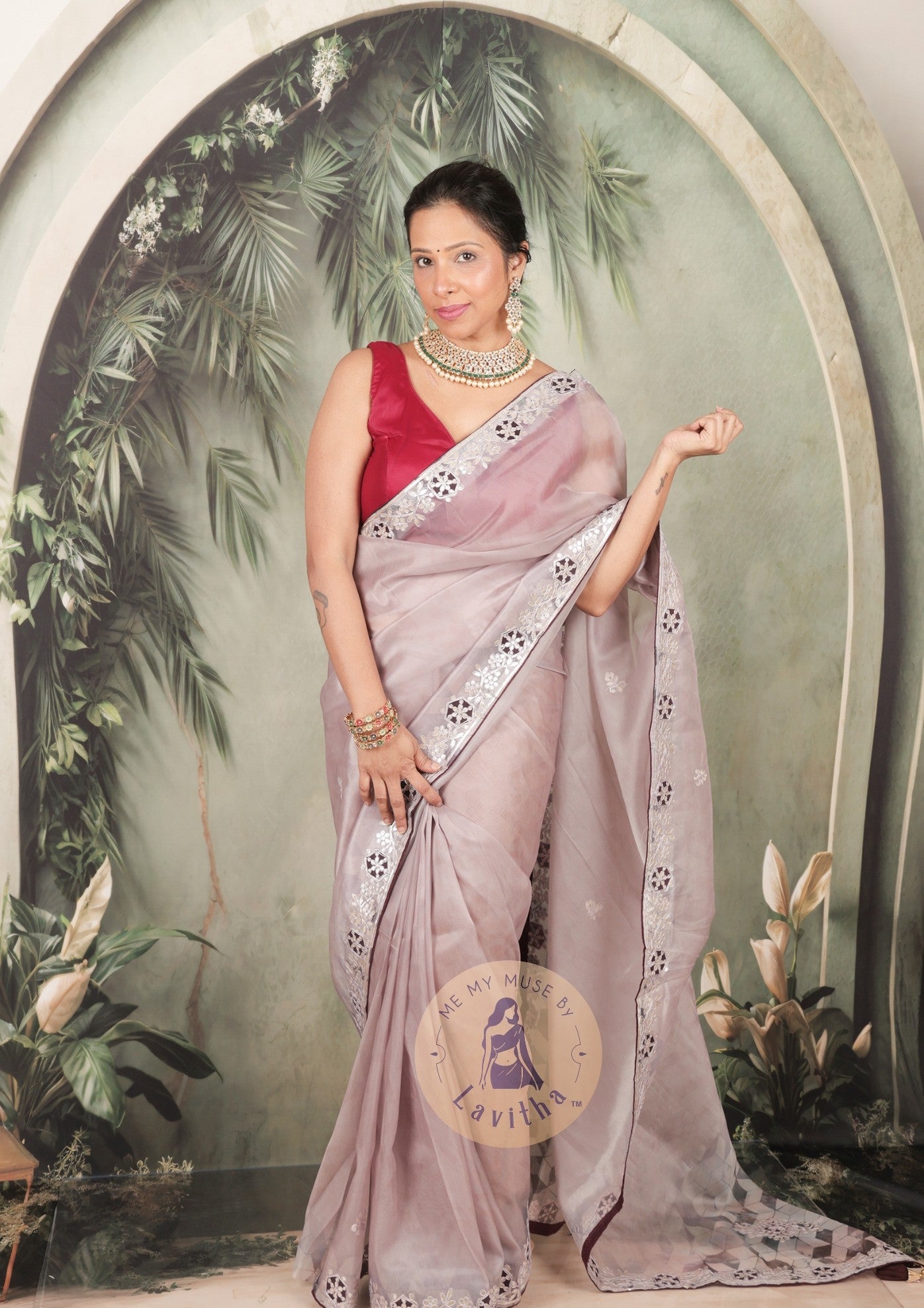 Dilqash Premium Organza Lavender Saree with Gota Patti Work