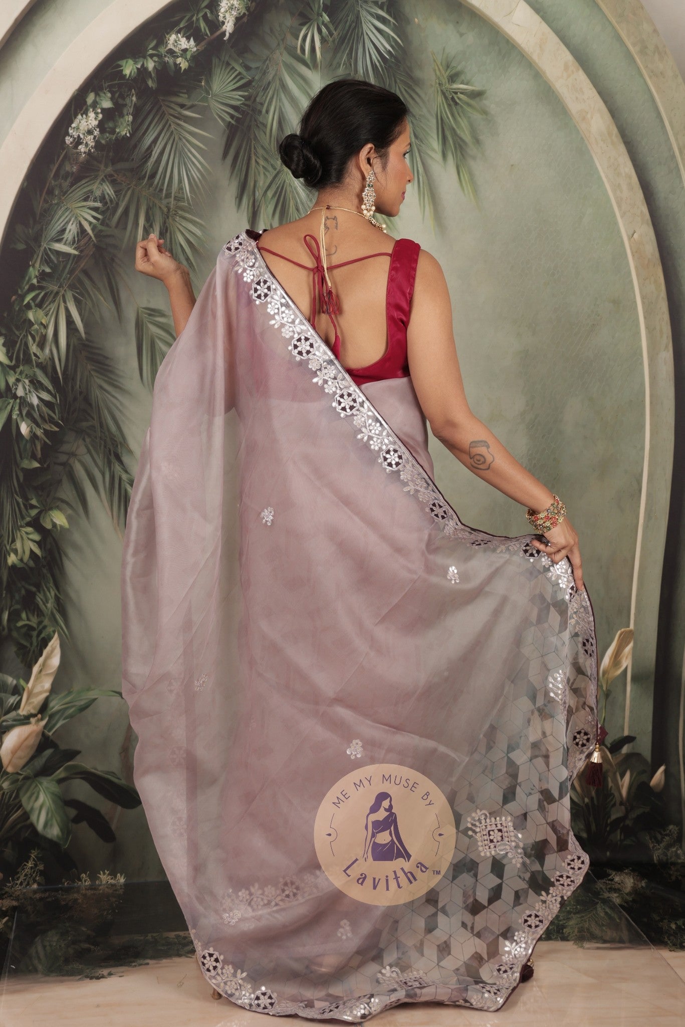 Dilqash Premium Organza Lavender Saree with Gota Patti Work