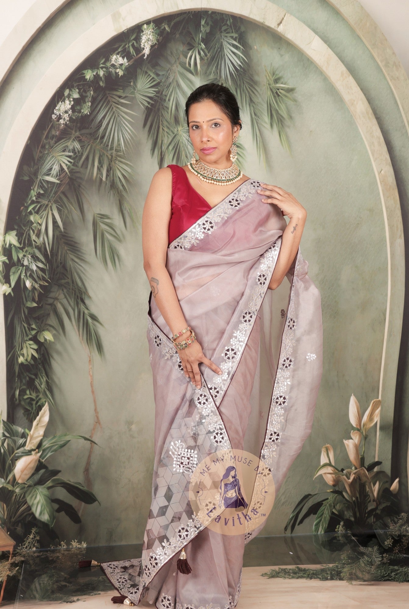 Dilqash Premium Organza Lavender Saree with Gota Patti Work