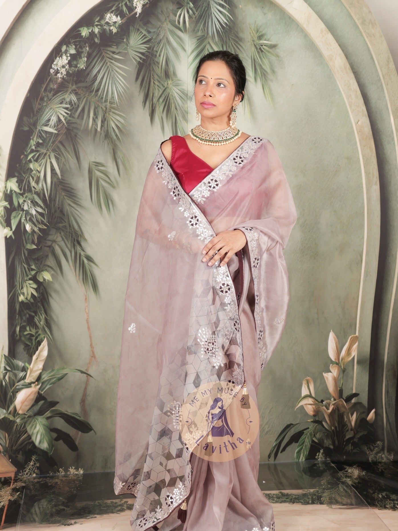 Dilqash Premium Organza Lavender Saree with Gota Patti Work