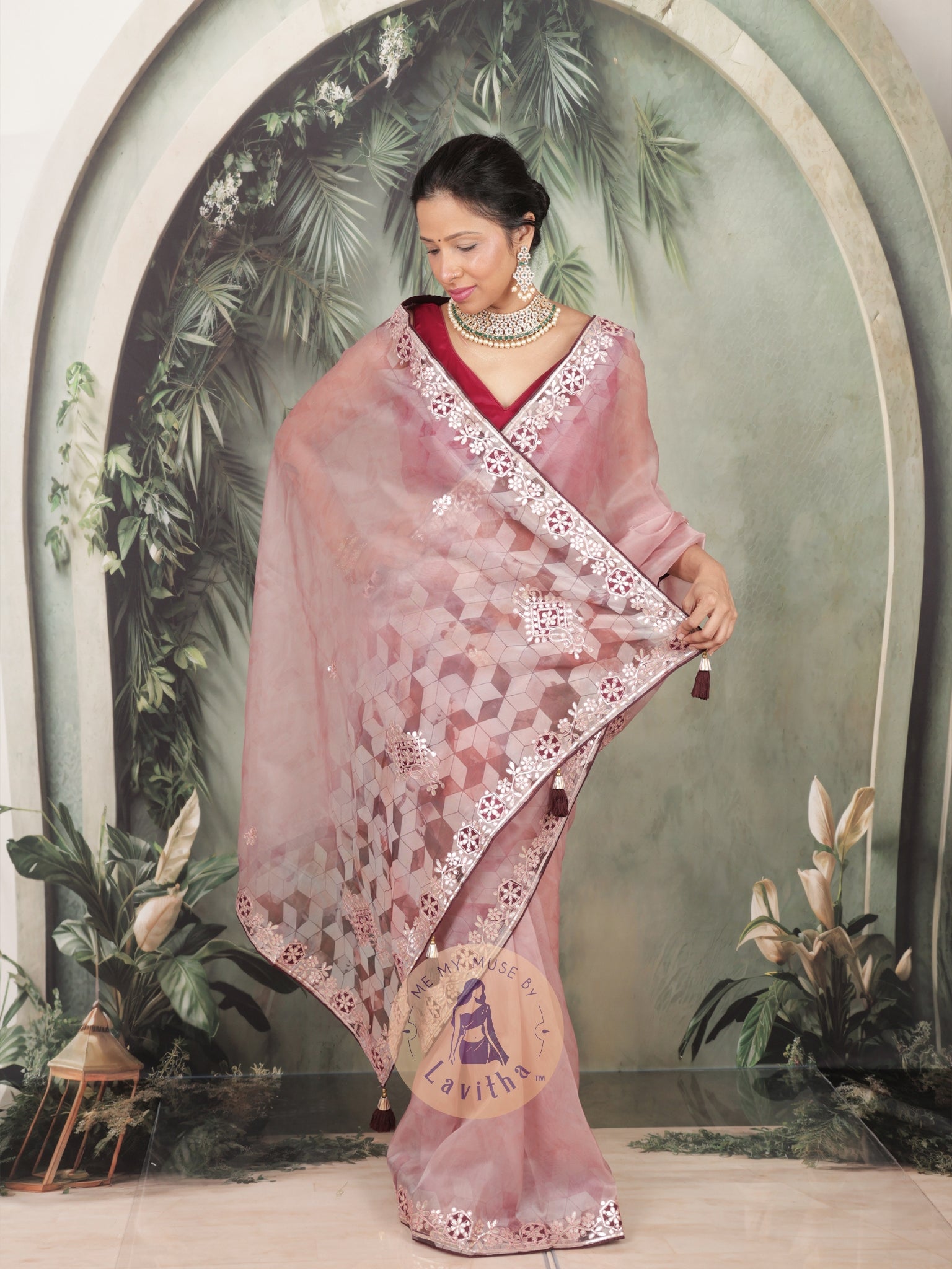 Dilqash Premium Organza Mauve Saree with Gota Patti Work