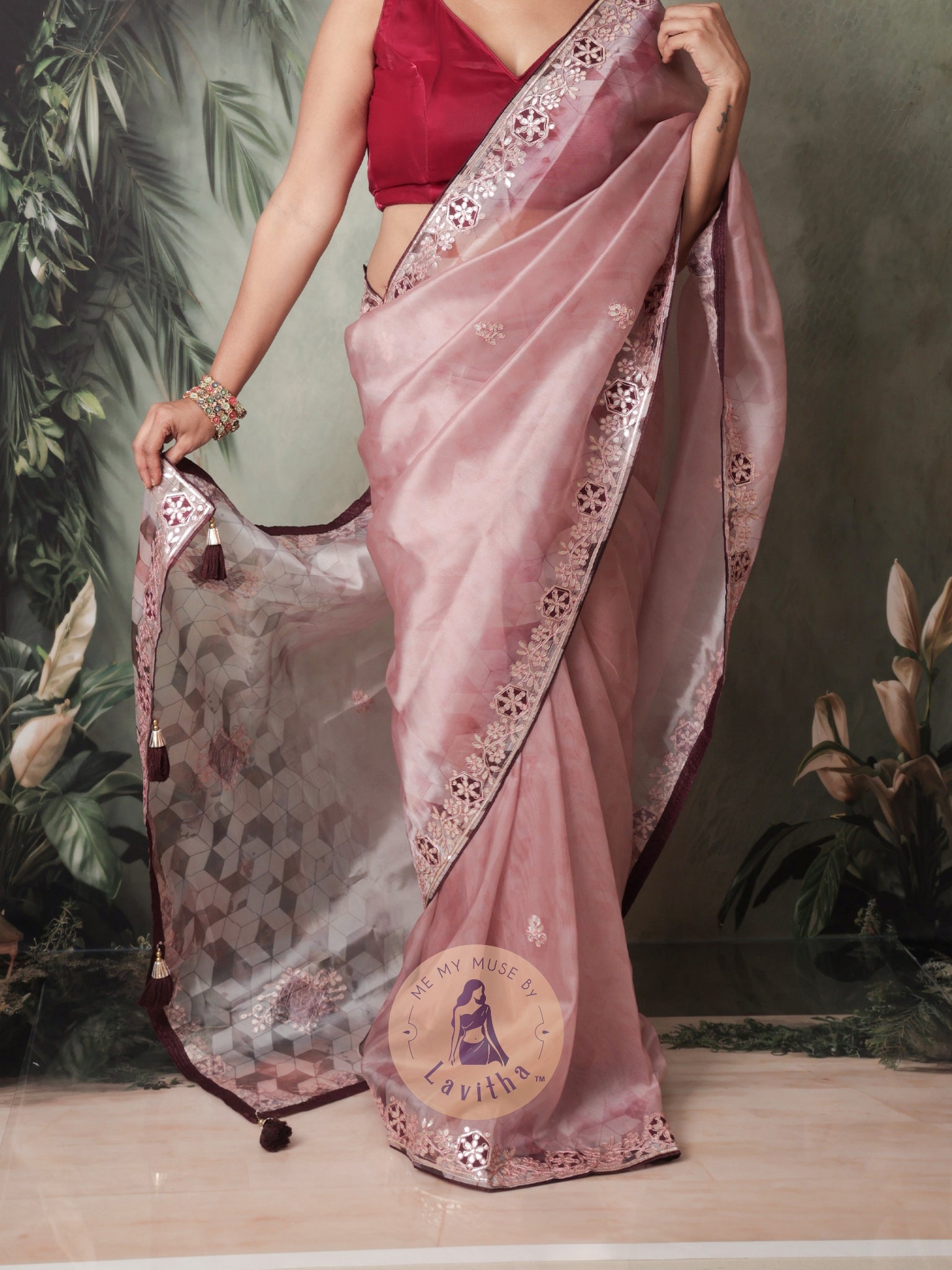 Dilqash Premium Organza Mauve Saree with Gota Patti Work