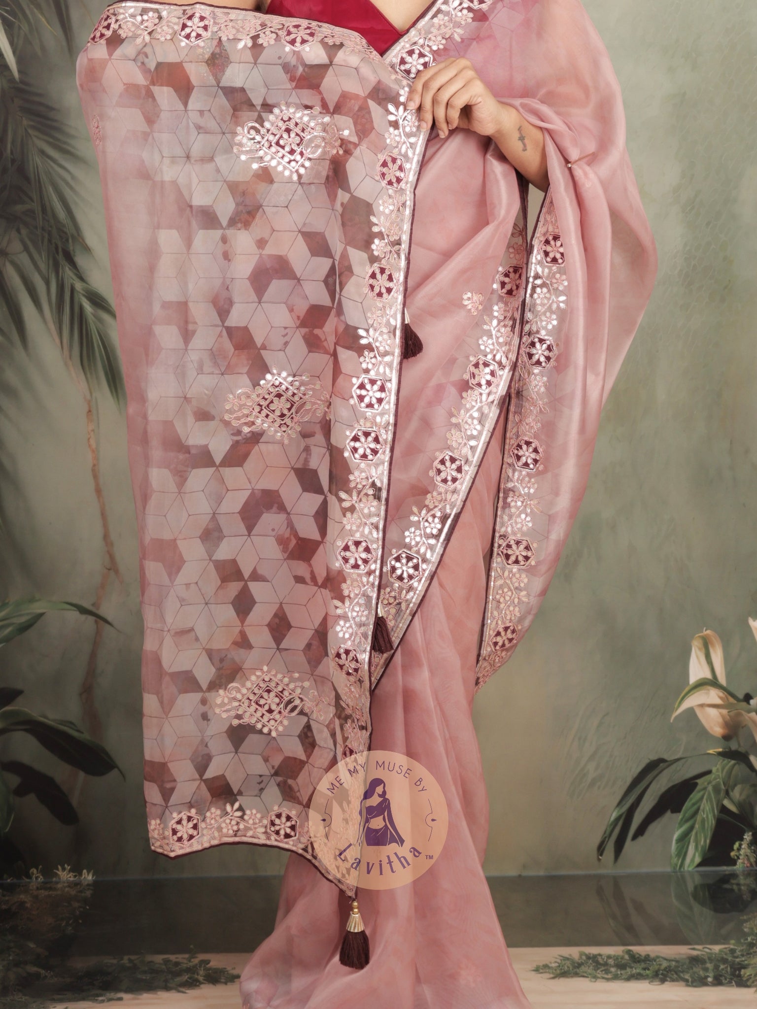 Dilqash Premium Organza Mauve Saree with Gota Patti Work