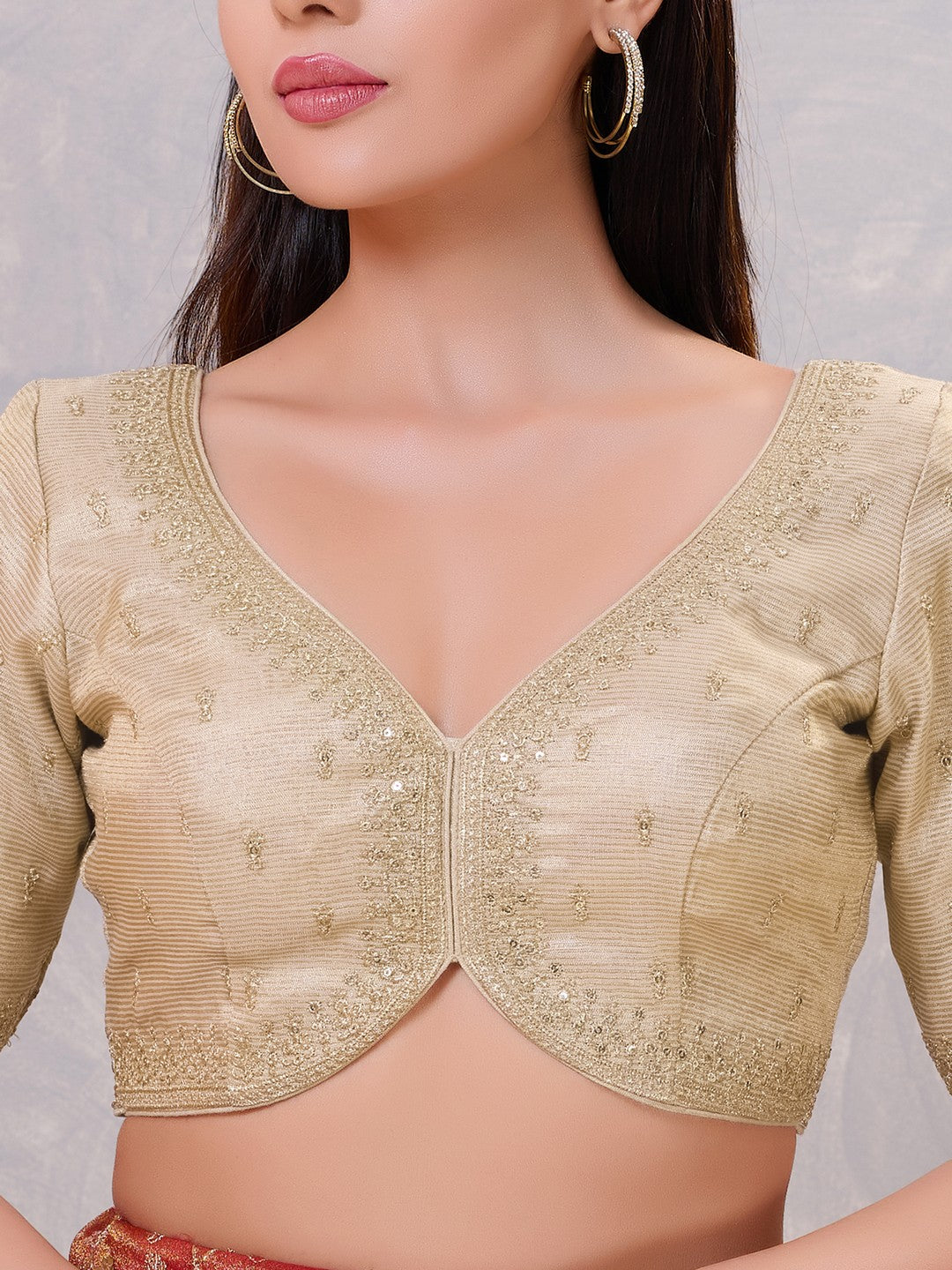 Light Gold Tissue Padded Elbow-Sleeves Blouse