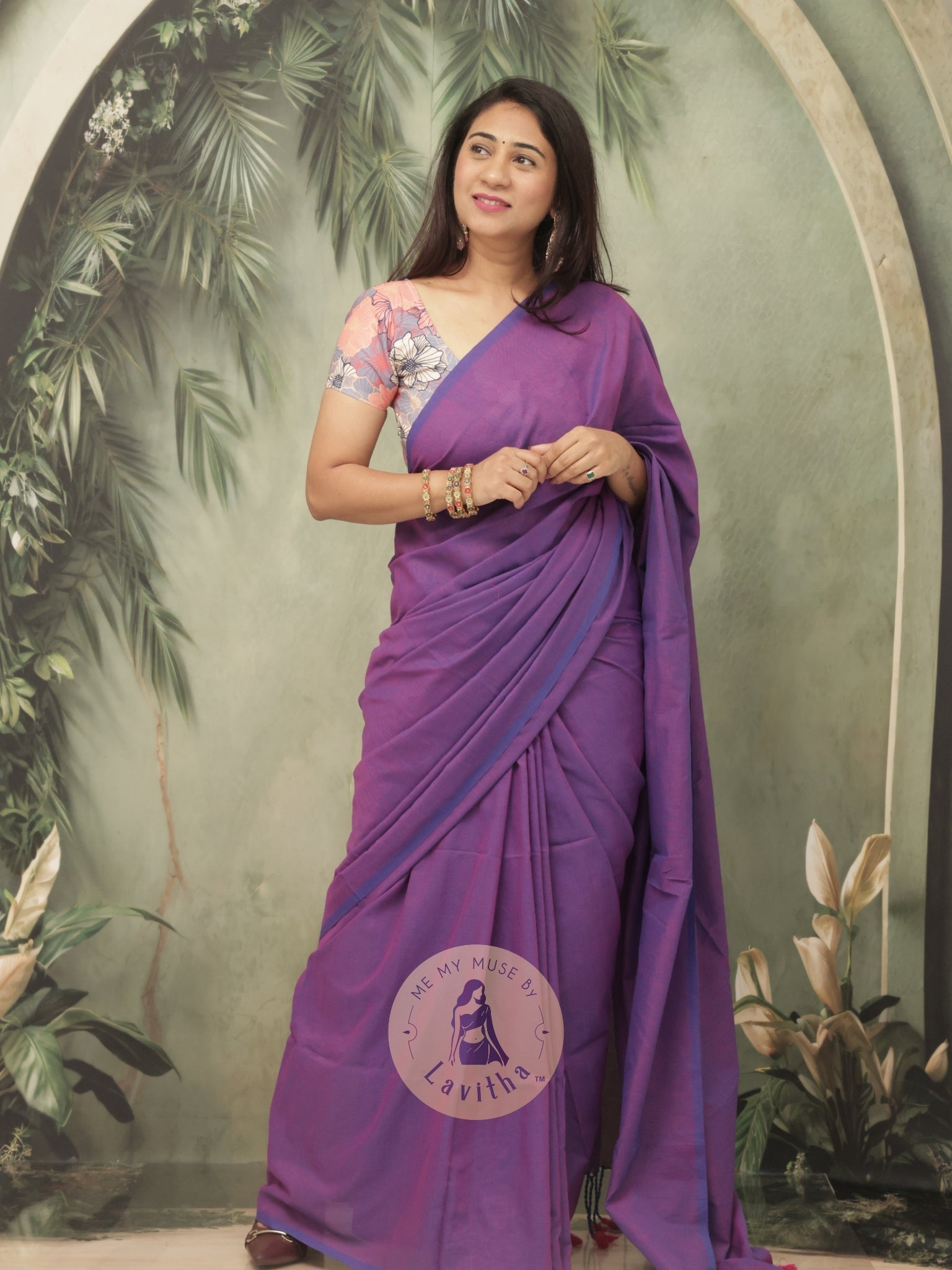 Saaqi Amethyst Purple Sheen Cotton Saree