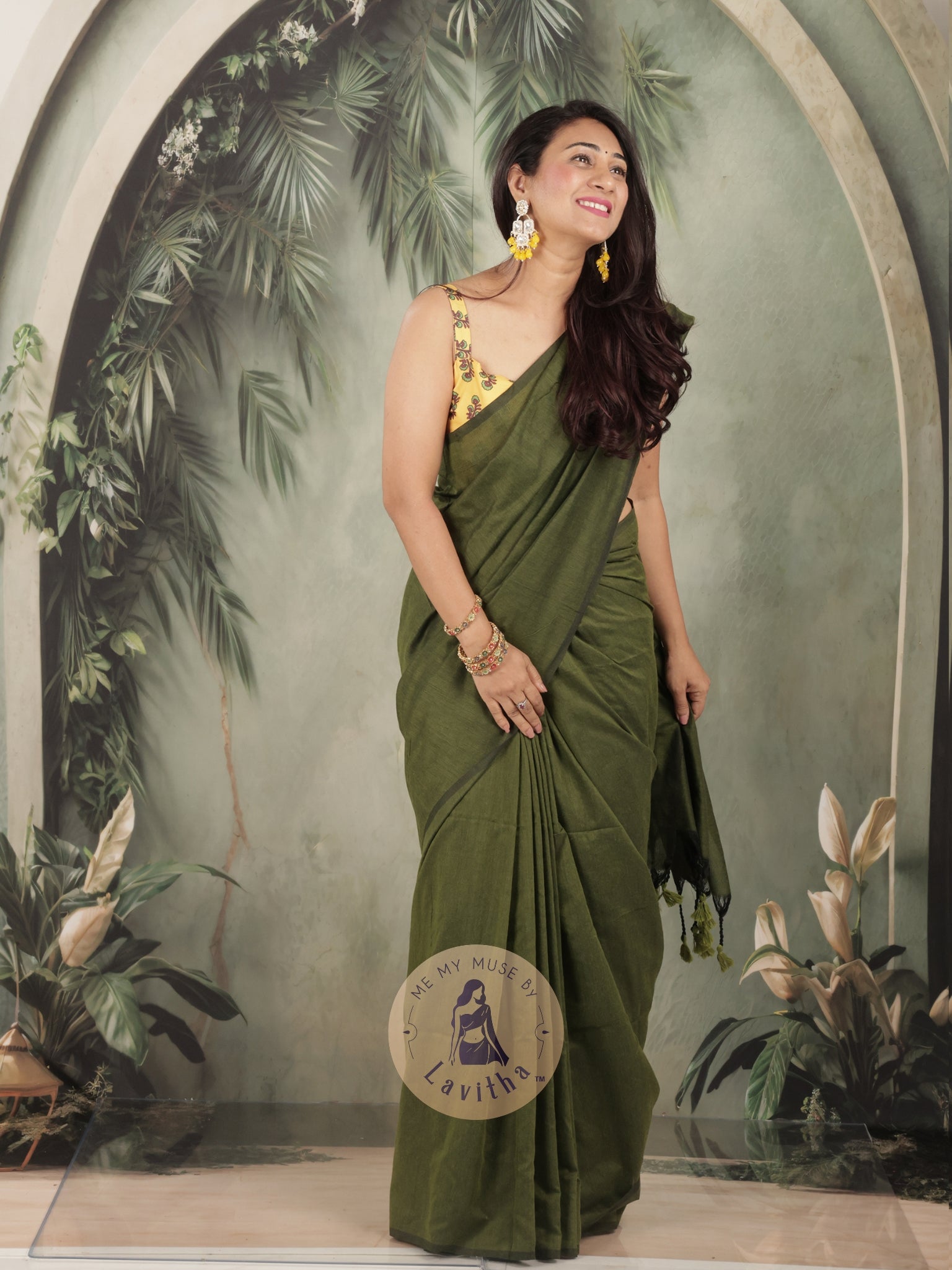 Saaqi Henna Green Sheen Cotton Saree