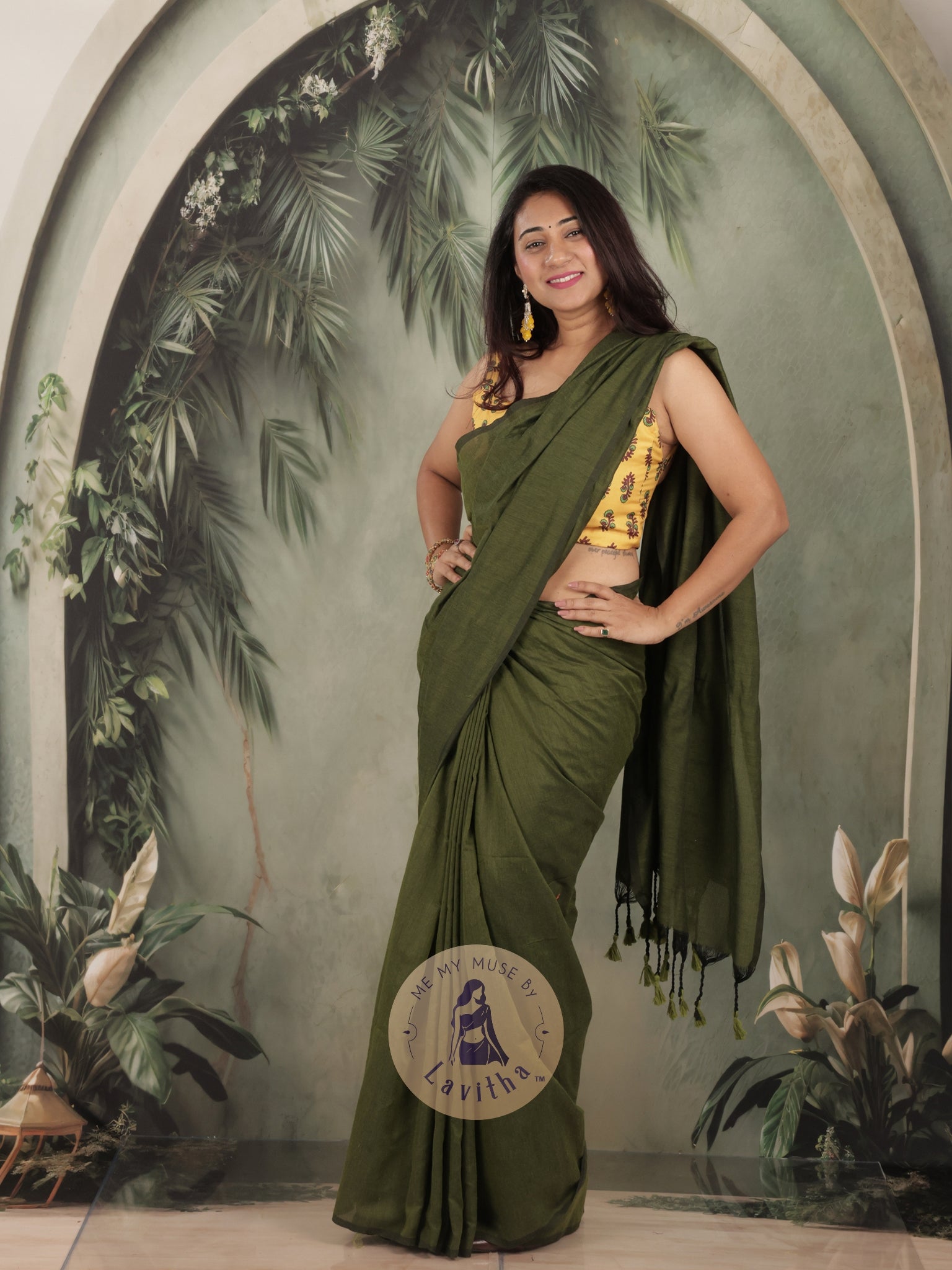 Saaqi Henna Green Sheen Cotton Saree