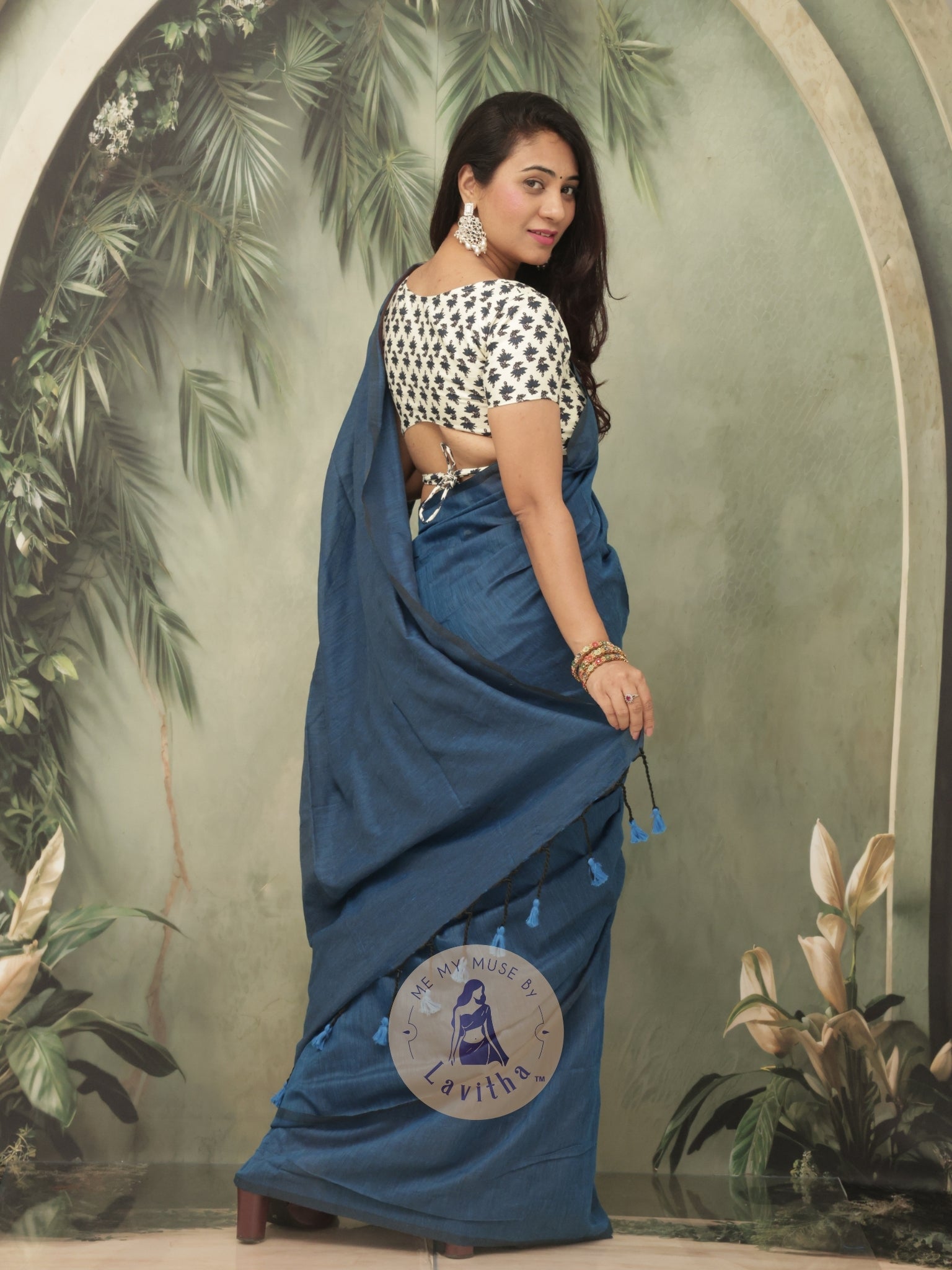 Saaqi Lapis Blue Sheen Cotton Saree