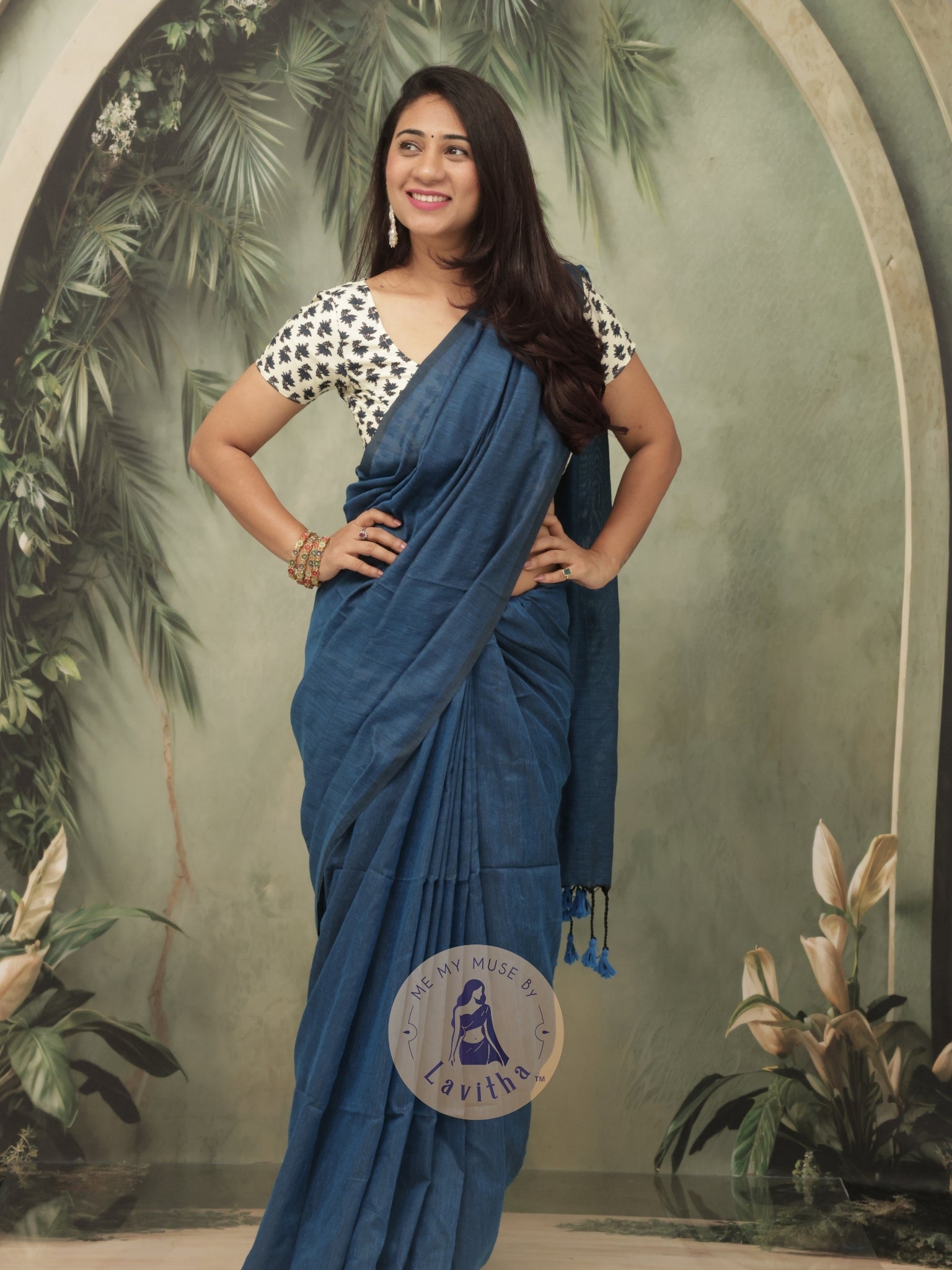 Saaqi Lapis Blue Sheen Cotton Saree