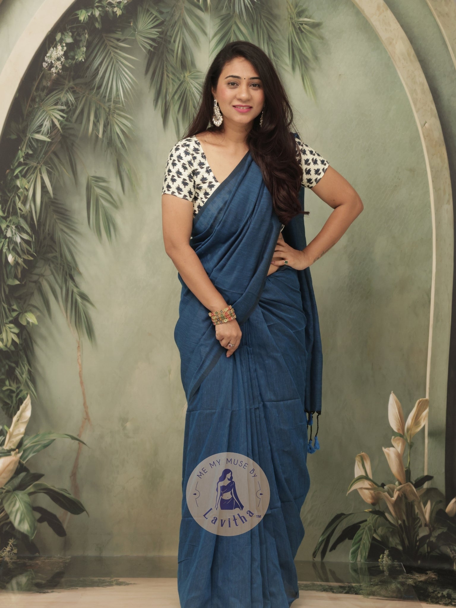 Saaqi Lapis Blue Sheen Cotton Saree