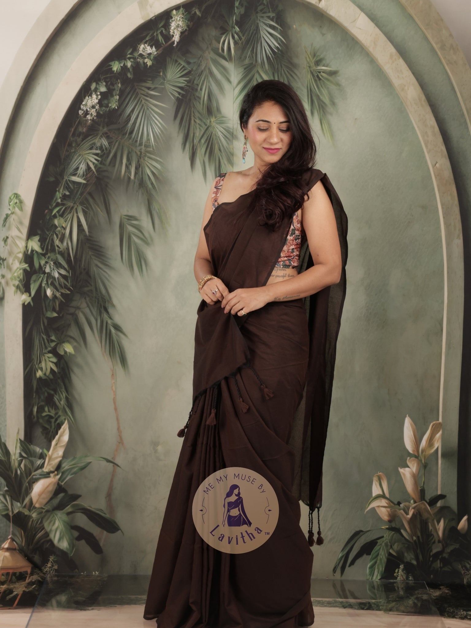 Saaqi Mocha Sheen Cotton Saree