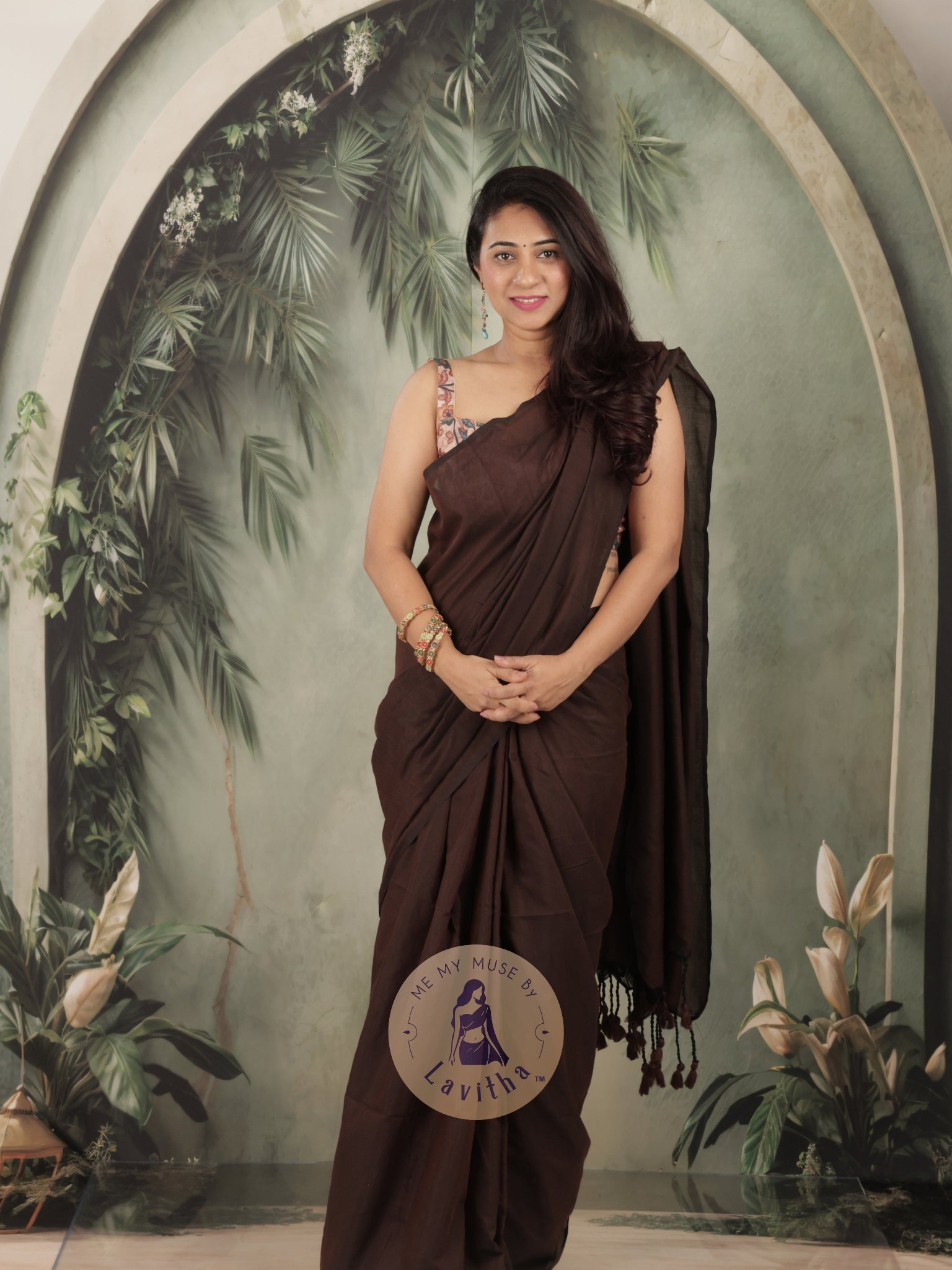 Saaqi Mocha Sheen Cotton Saree
