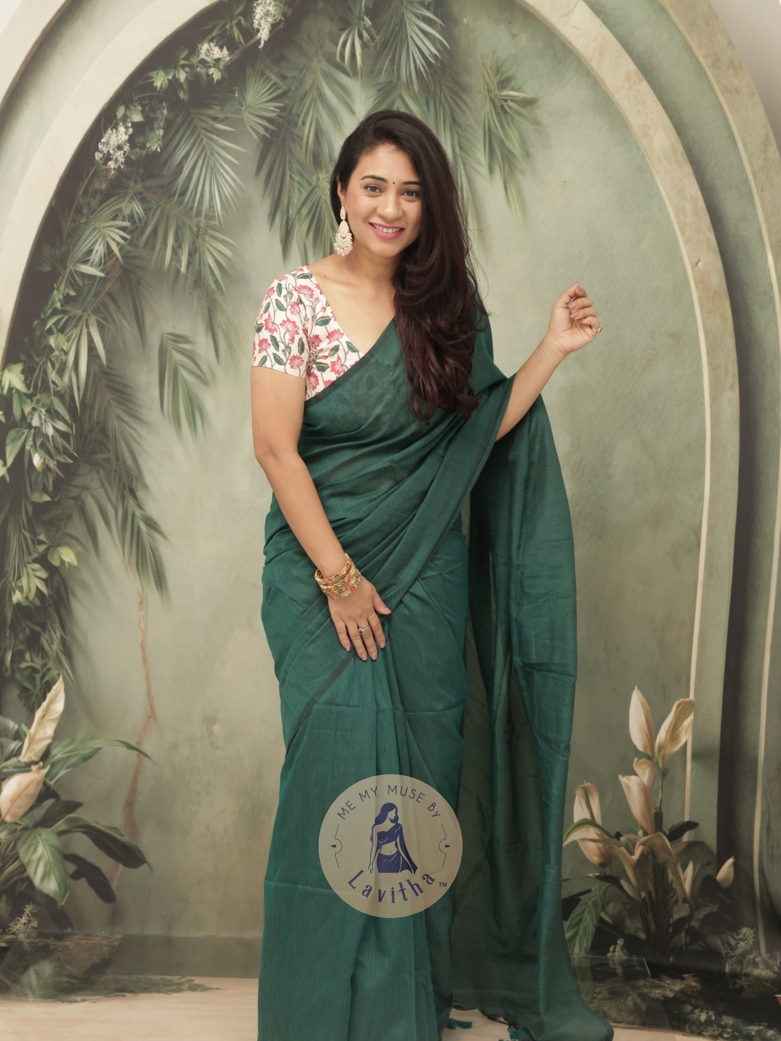 Saaqi Opal Green Sheen Cotton Saree