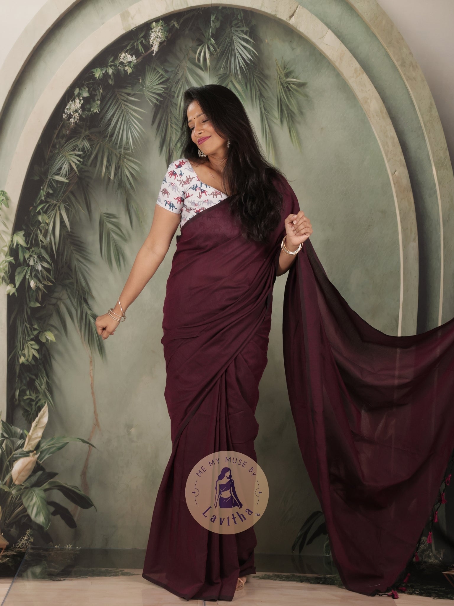 Saaqi Plum Sheen Cotton Saree