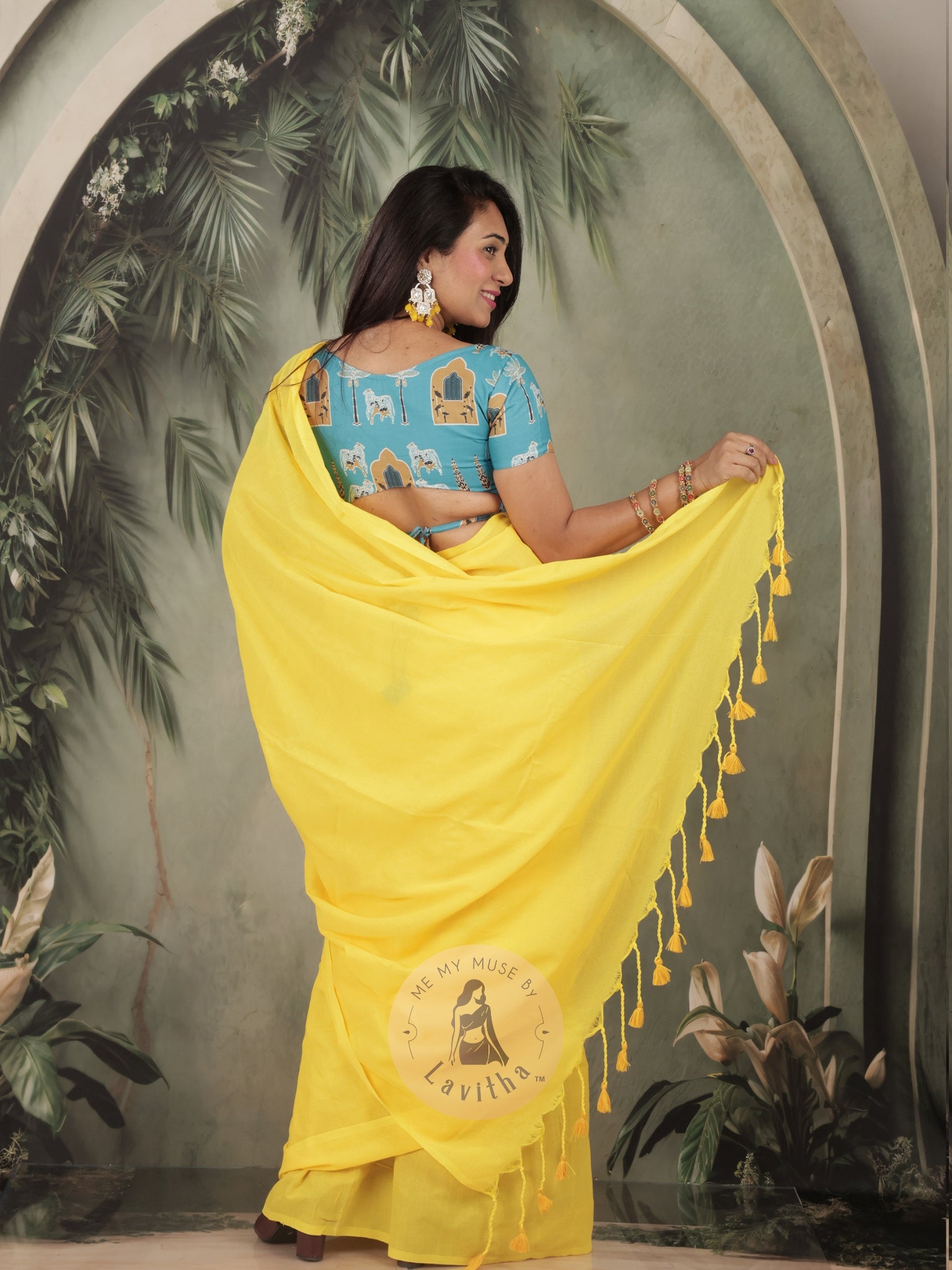 Saaqi Yellow Sheen Cotton Saree
