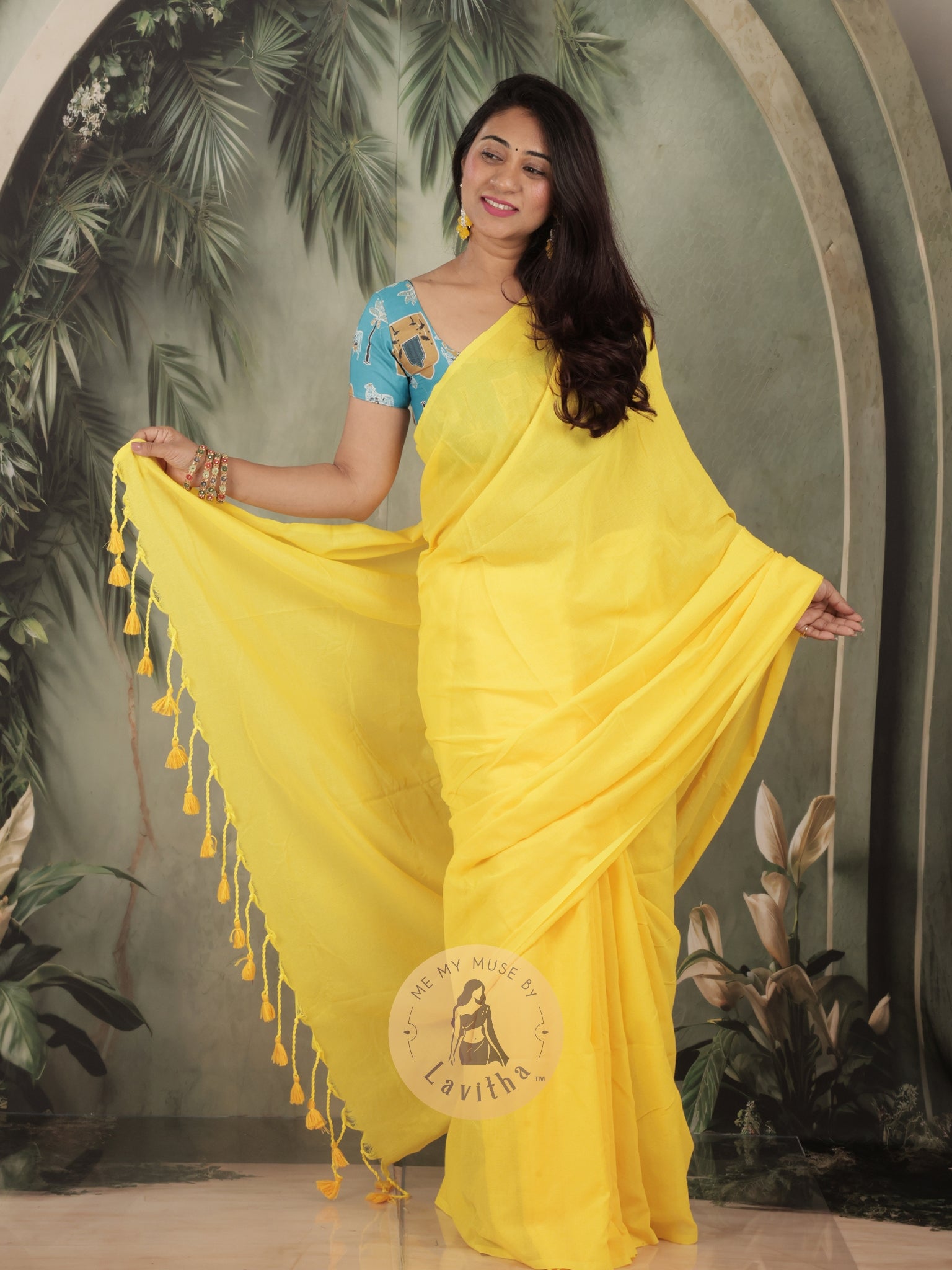 Saaqi Yellow Sheen Cotton Saree