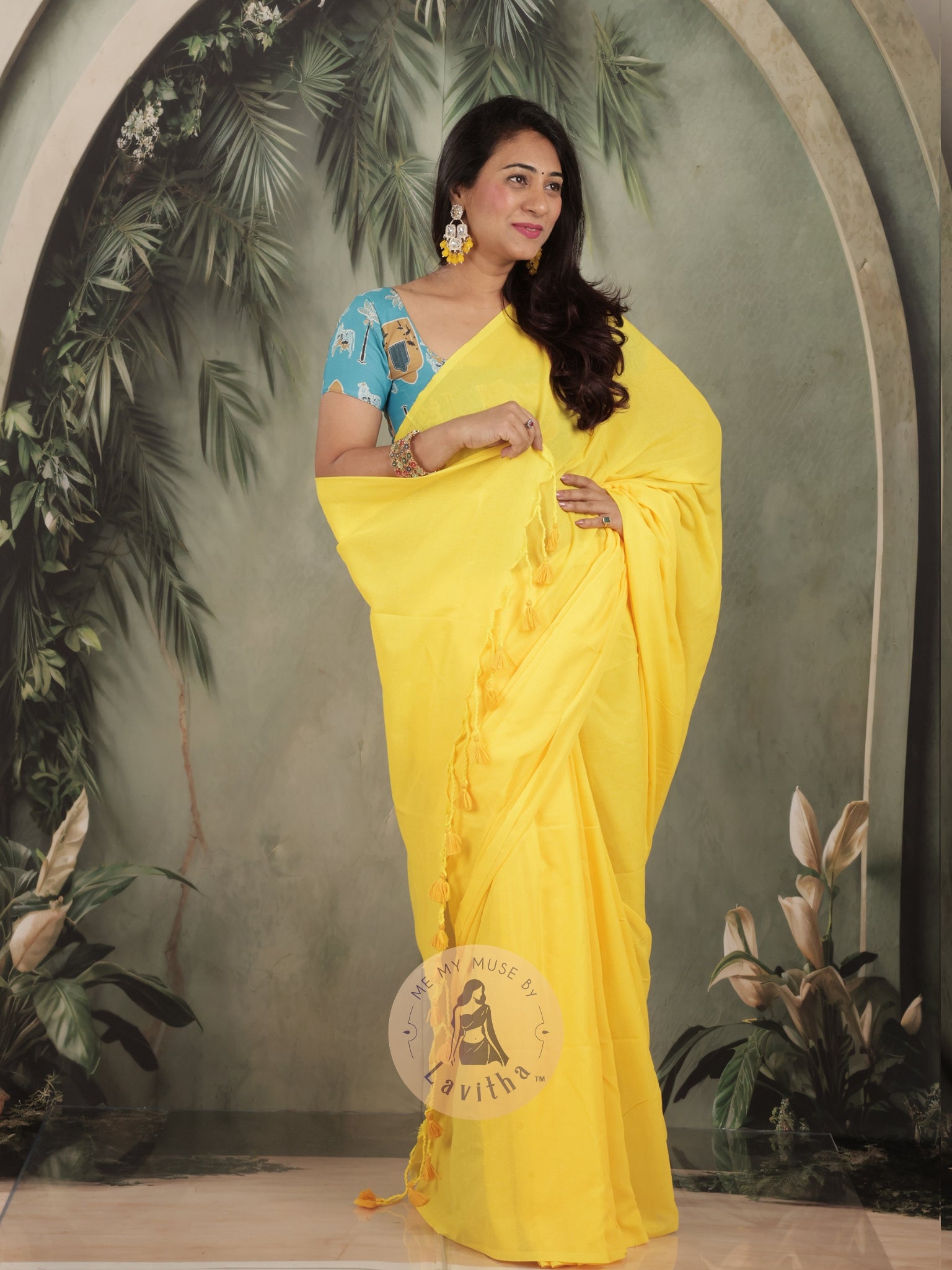 Saaqi Yellow Sheen Cotton Saree