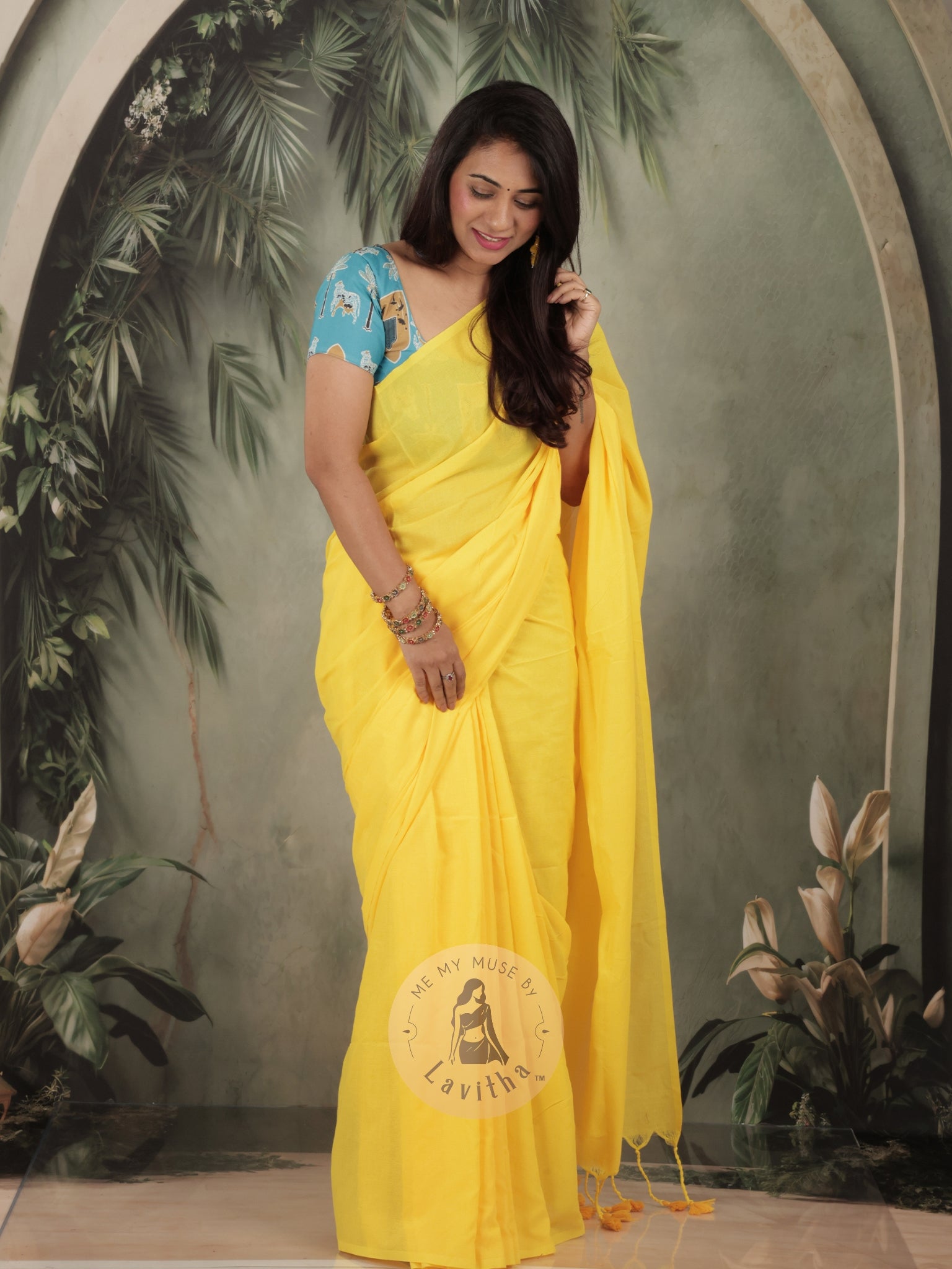 Saaqi Yellow Sheen Cotton Saree